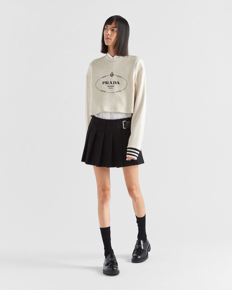 Prada o1B3y1r0426 Oversized Cotton Fleece Sweatshirt in Natural Size L / US 10 / IT 46 - 2 Thumbnail