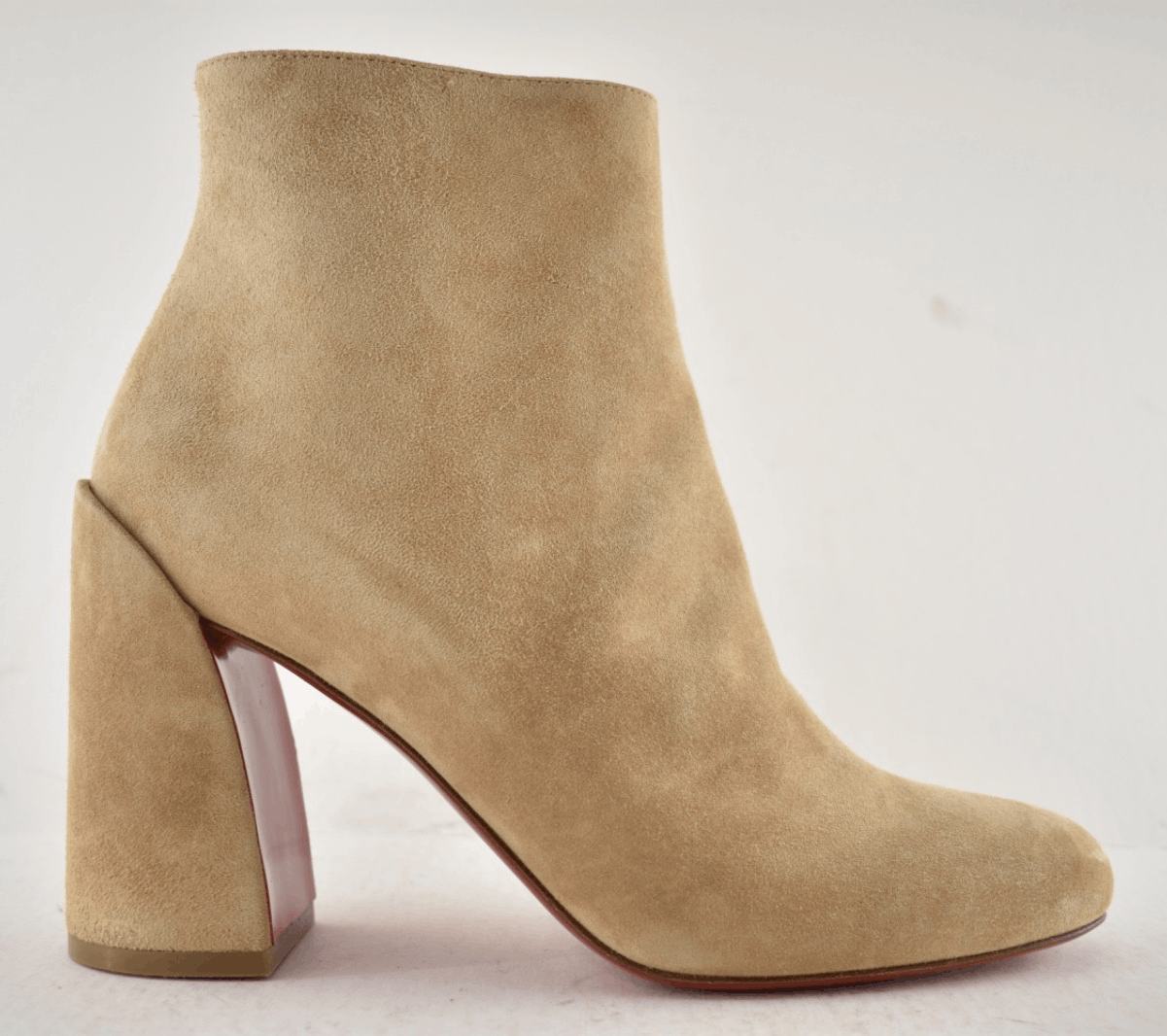 Christian Louboutin Turela 85 Lionne Beige Suede Short Ankle Block Heel Boot 41 Size US 11 / IT 41 - 2 Thumbnail