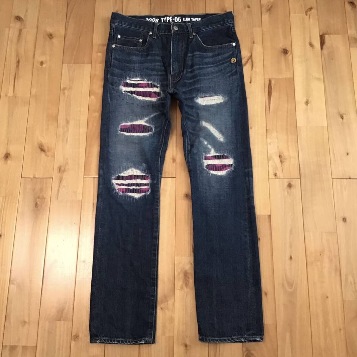 Bape BAPE TYPE5 Purple camo Damage Denim Pants size M Grailed