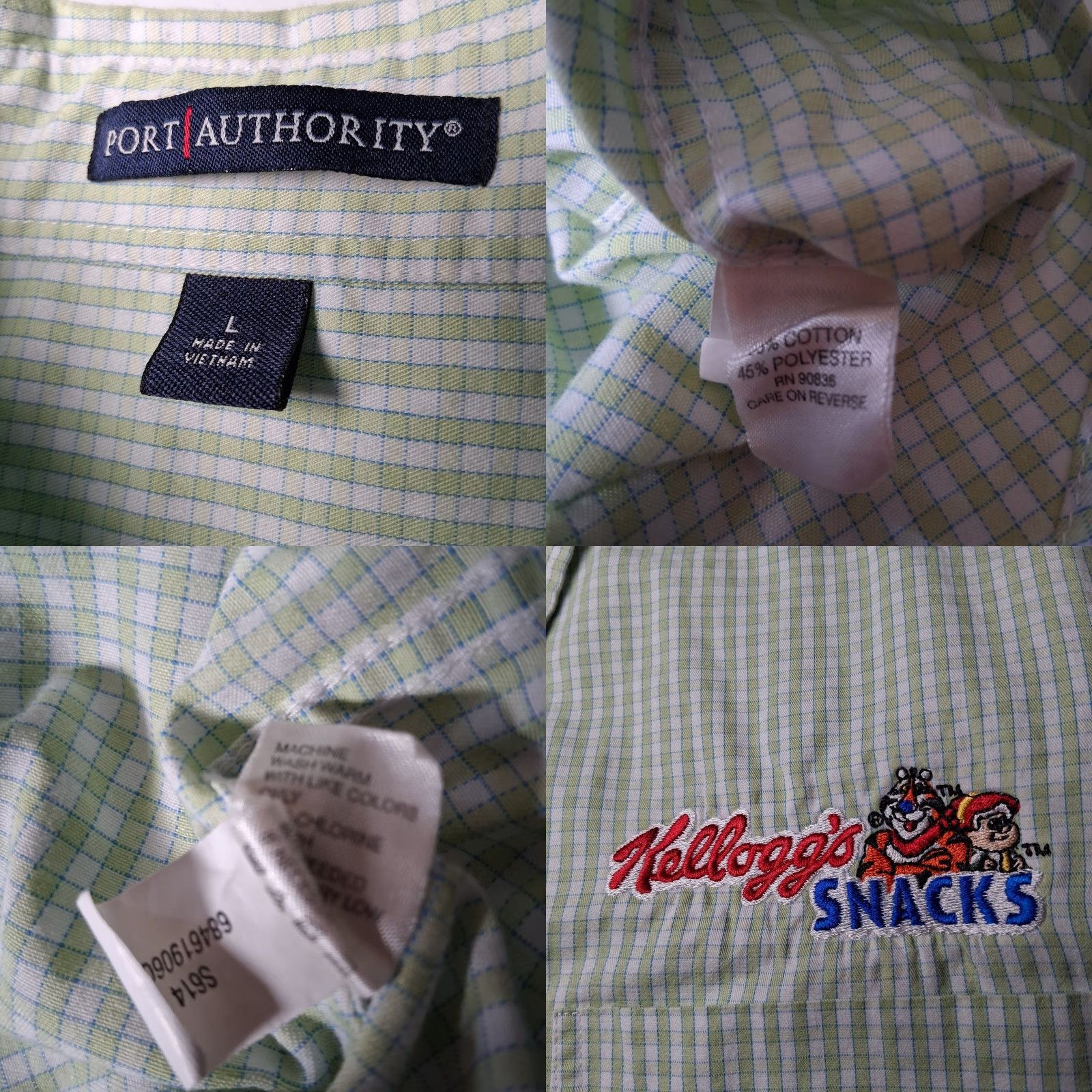 Port Authority Kelloggs Snacks Shirt L Button-Down Long Sleeve Green Plaid Tony The Tiger Size US L / EU 52-54 / 3 - 9 Thumbnail