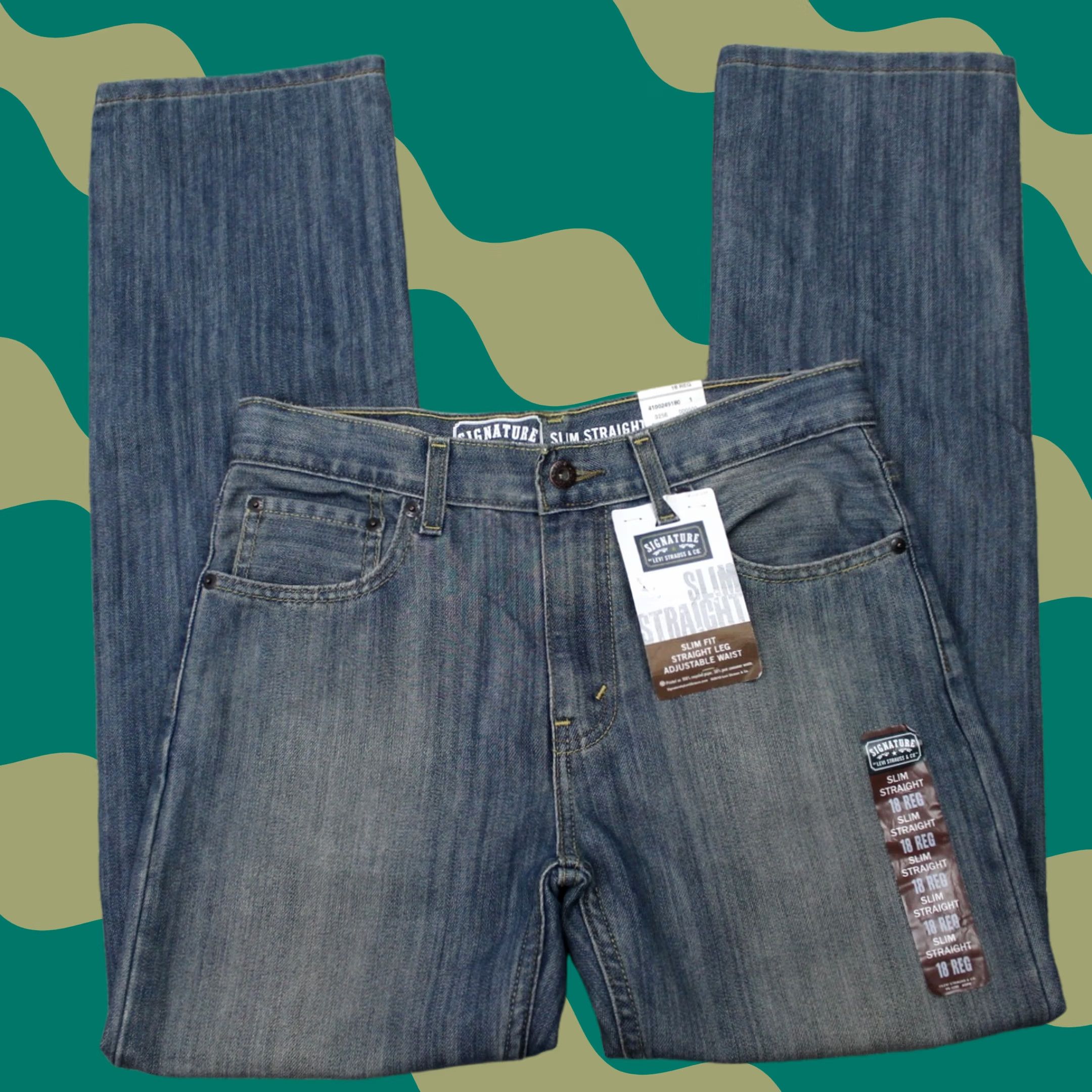 Vintage Signature Levi Strauss Jeans NWT Womens 18 Regular Blue Slim Straight 30" inseam Jeans Size 40" / US 18 - 1 Thumbnail