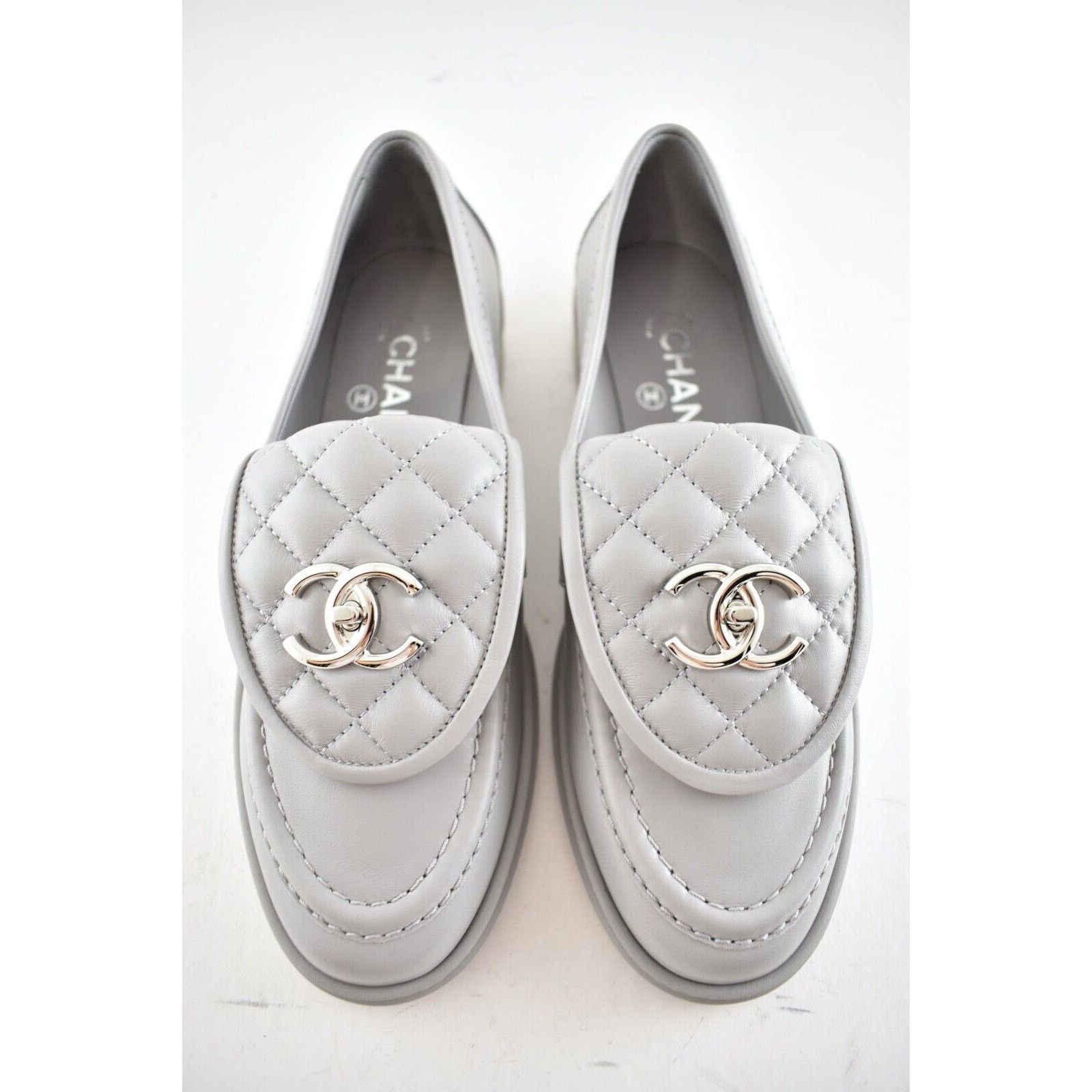 Chanel Chanel Turnlock CC Logo Silver Mule Slip Flat Loafer 39.5 Size US 9.5 / IT 39.5 - 4 Thumbnail