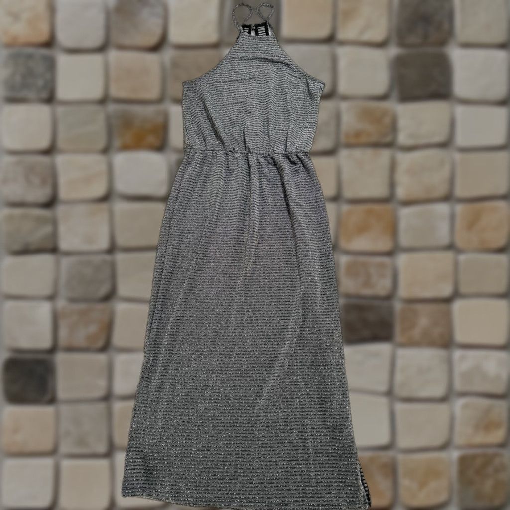 Vintage Everly Maxi Dress Women XS Gray Stripes Halter Dress Maxi Straps Stretch Casual Modern Size XS / US 0-2 / IT 36-38 - 1 Thumbnail