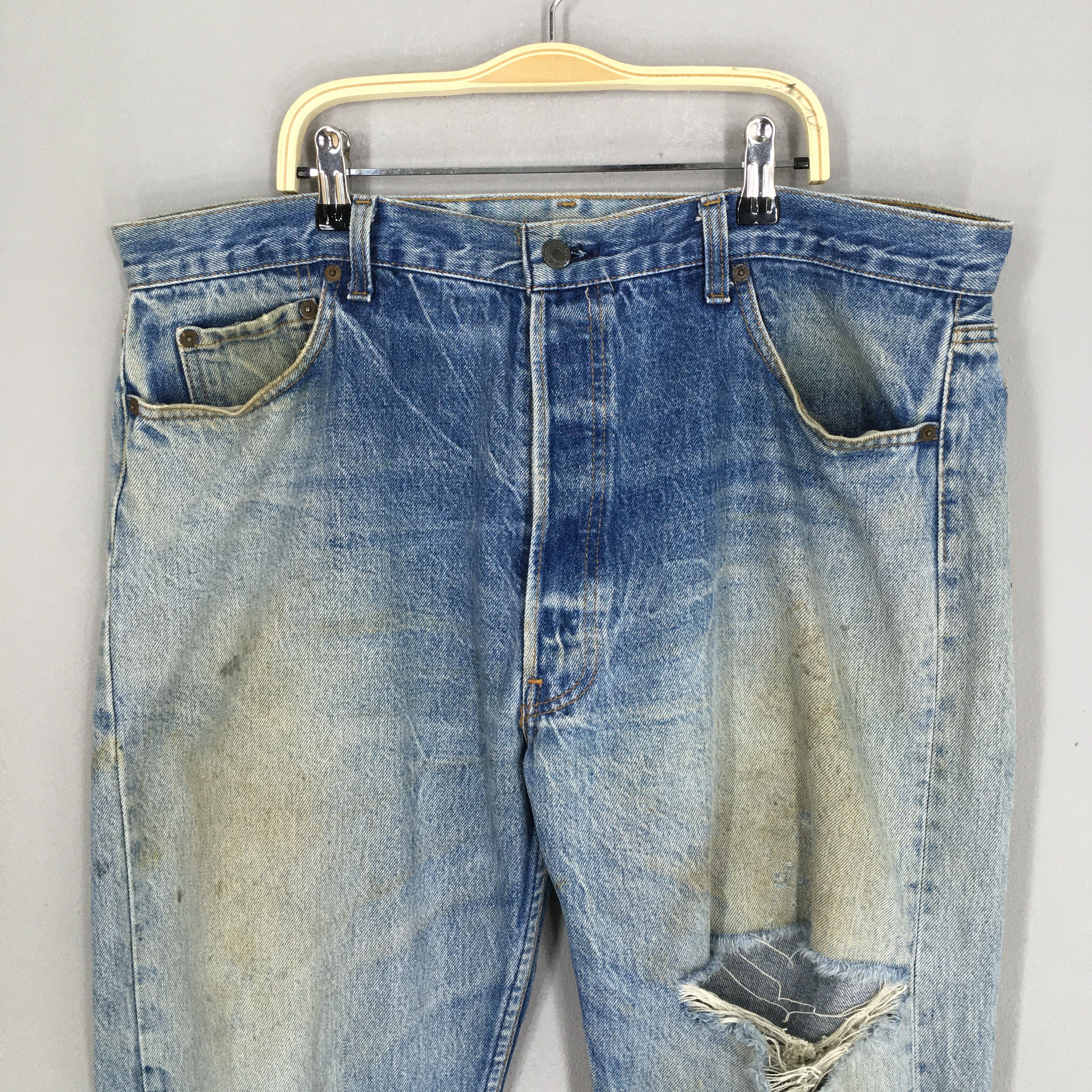 Levi's Size 37x28.5 Vintage 90s Levi's 501 Distressed Jeans S1749 Size US 37 - 2 Thumbnail