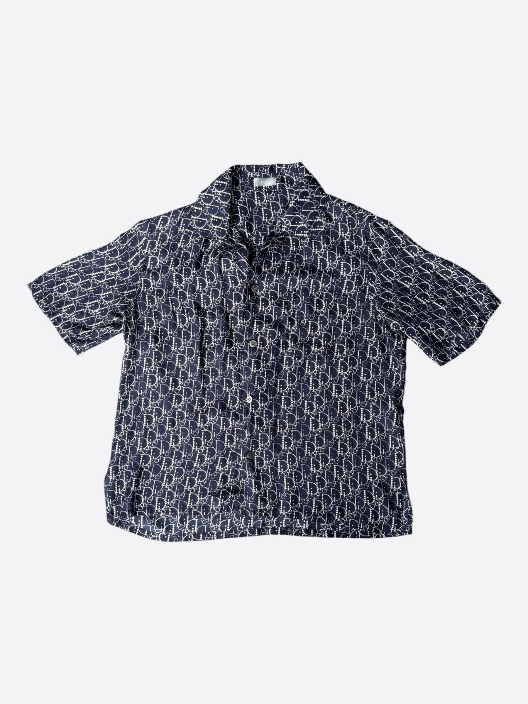 Dior Dior Navy Pearl Oblique Button Up Shirt Size US M / EU 48-50 / 2 - 1 Thumbnail