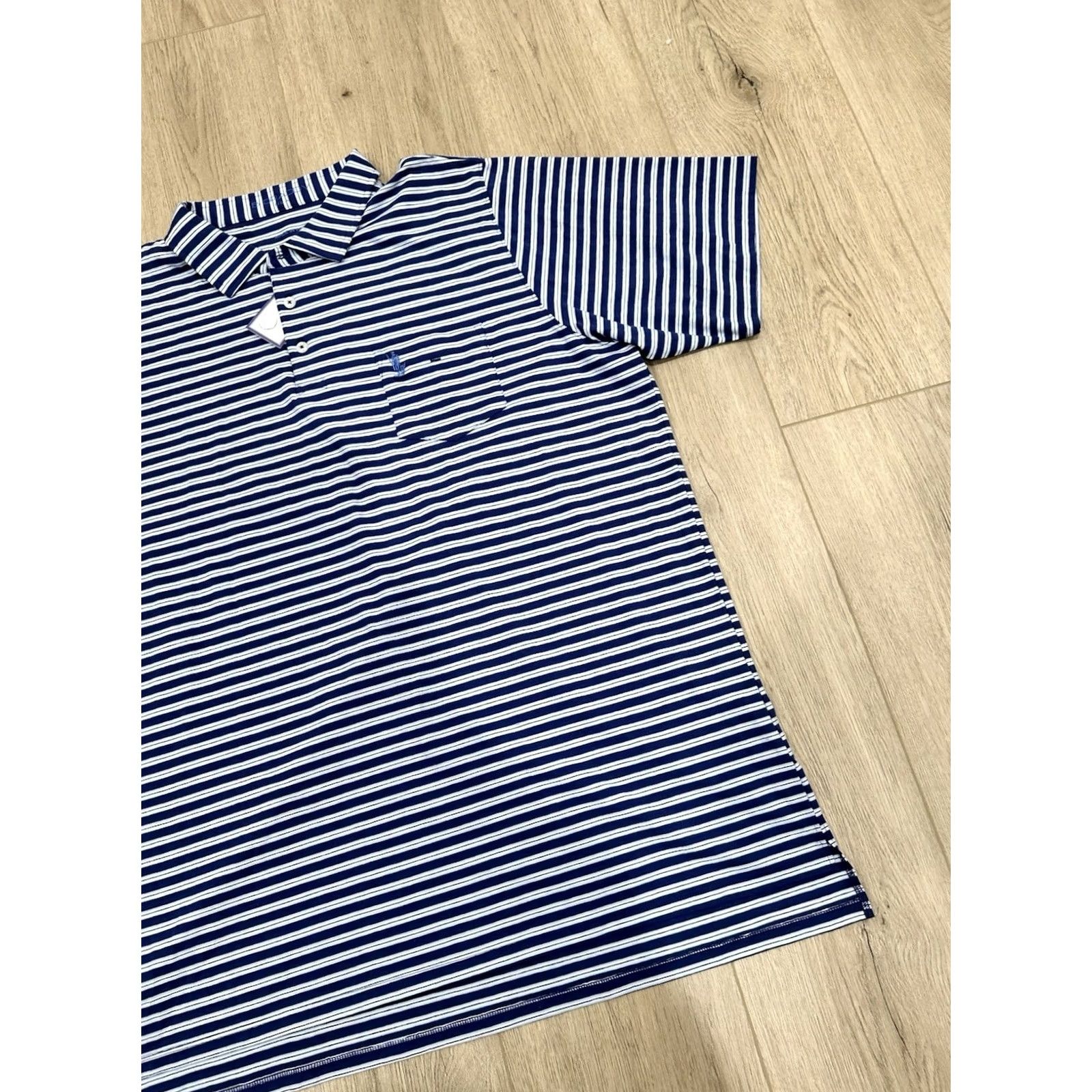 Vintage NWT B. Draddy Polo Shirt Mens XL Navy Blue Striped Pima Cotton Stretch Pocket Size US XL / EU 56 / 4 - 2 Thumbnail