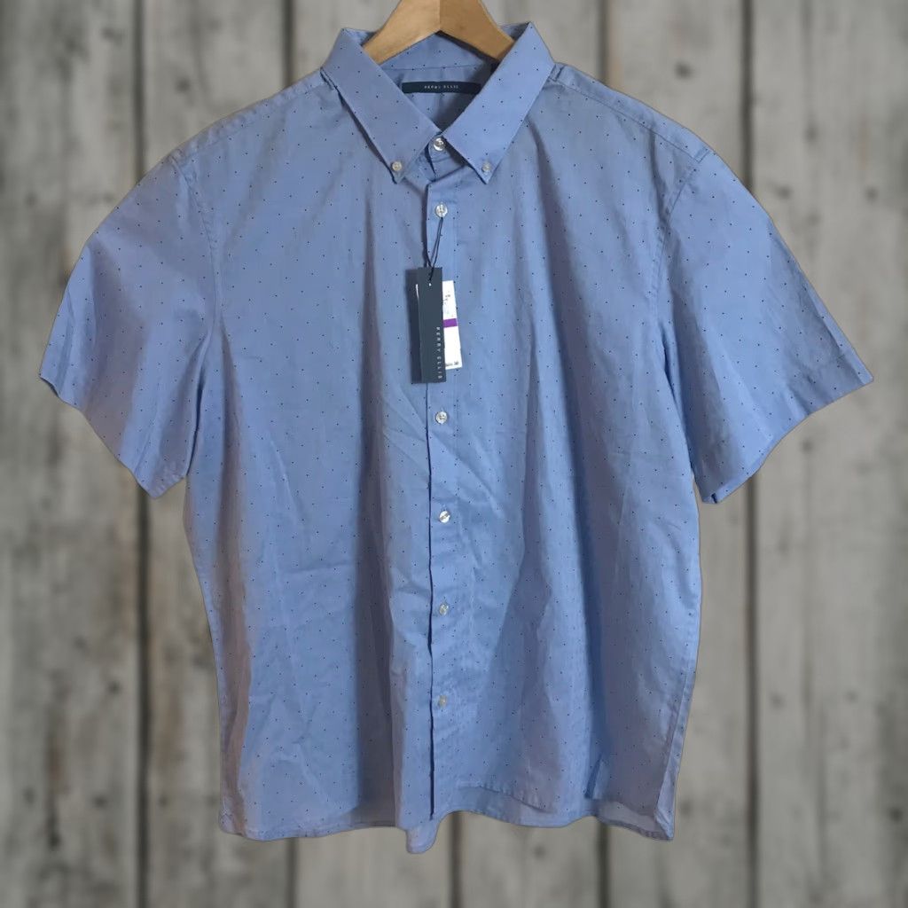 Perry Ellis Perry Ellis Shirt Mens XXL Short Sleeve Blue Dot Pattern Casual Button-Up Size US XXL / EU 58 / 5 - 1 Thumbnail