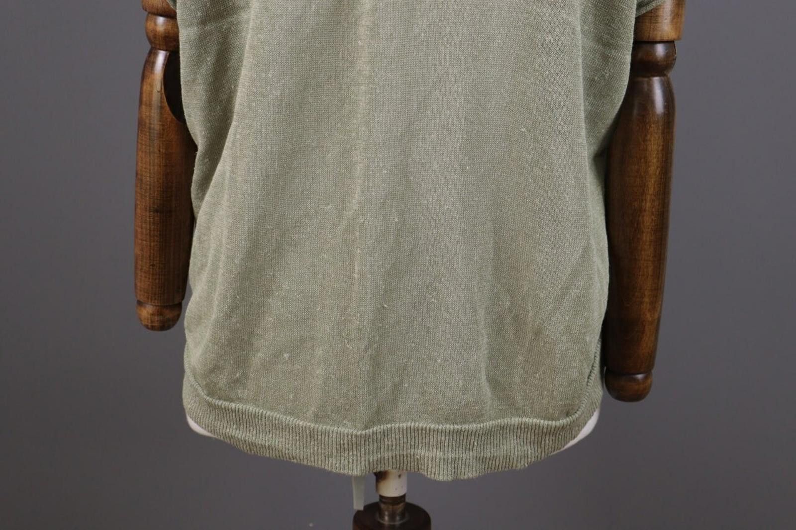 Oscar De La Renta Oska Khaki Linen V-Neck Crochet Knit Top Shirt Size 2 / M Size XS / US 0-2 / IT 36-38 - 11 Thumbnail