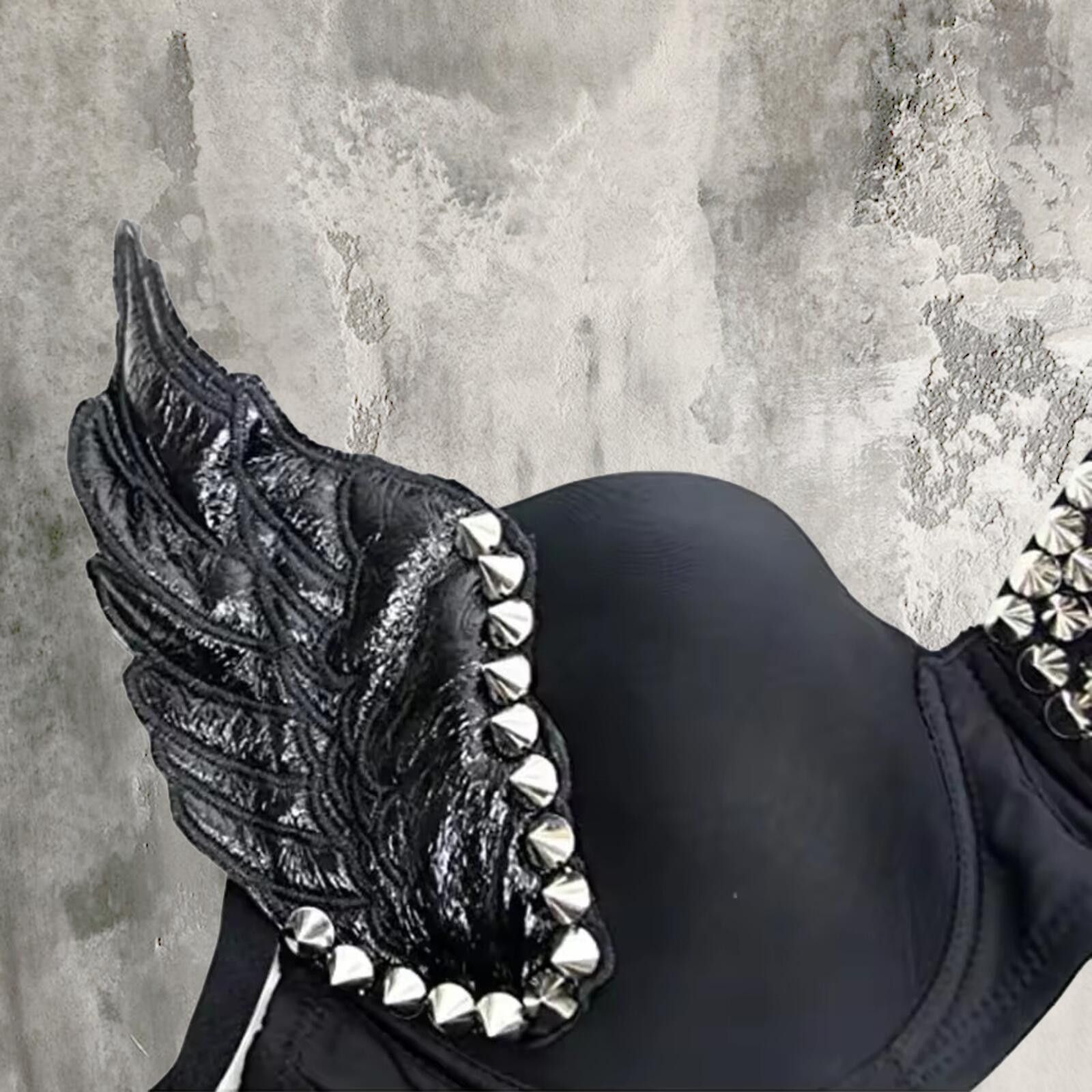 Vintage black studded wing bra top rave Size ONE SIZE - 2 Thumbnail