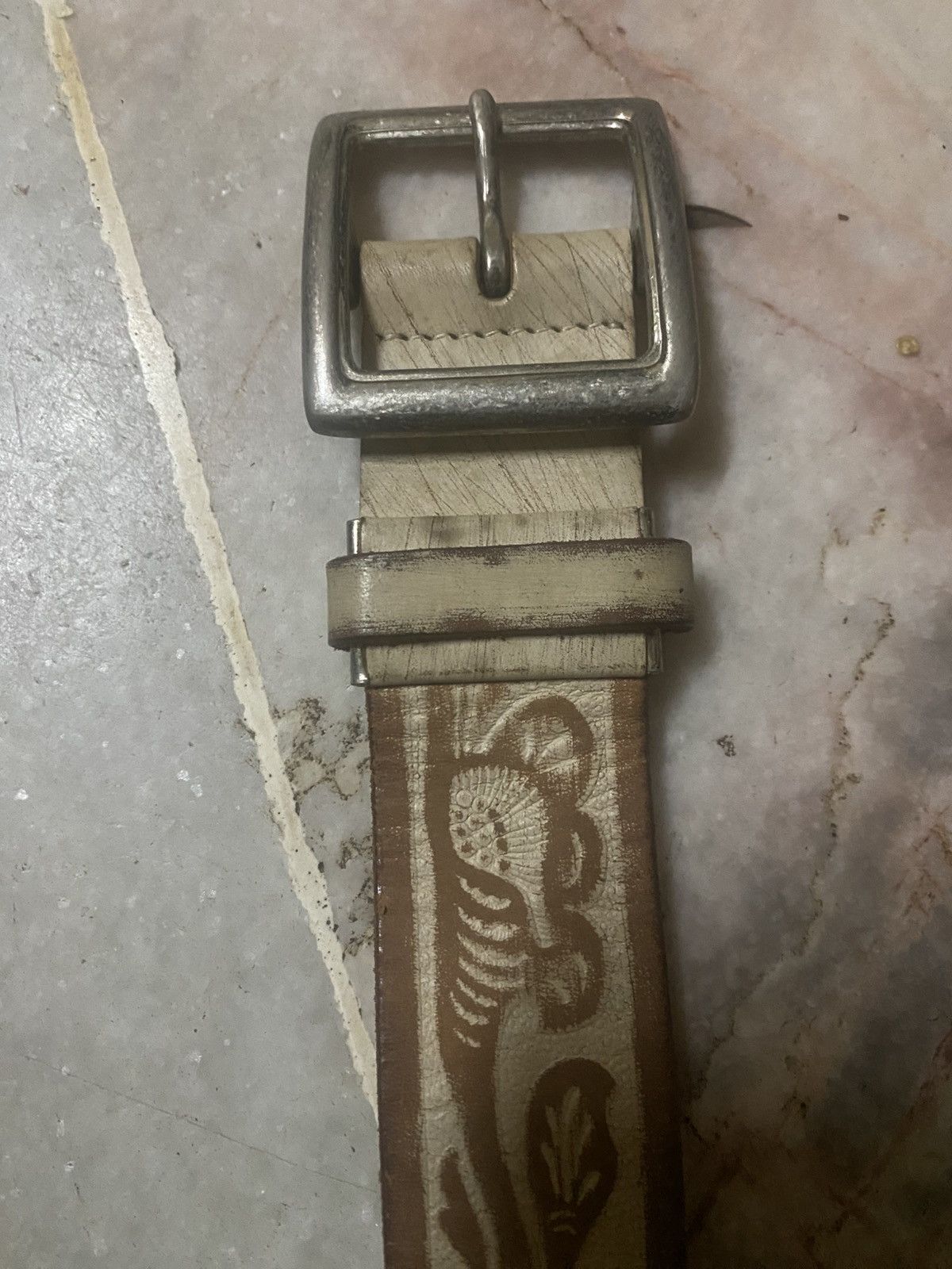 Genuine Leather Vintage Western Cowboy Embossed Floral Decorative Belt Size ONE SIZE - 2 Thumbnail