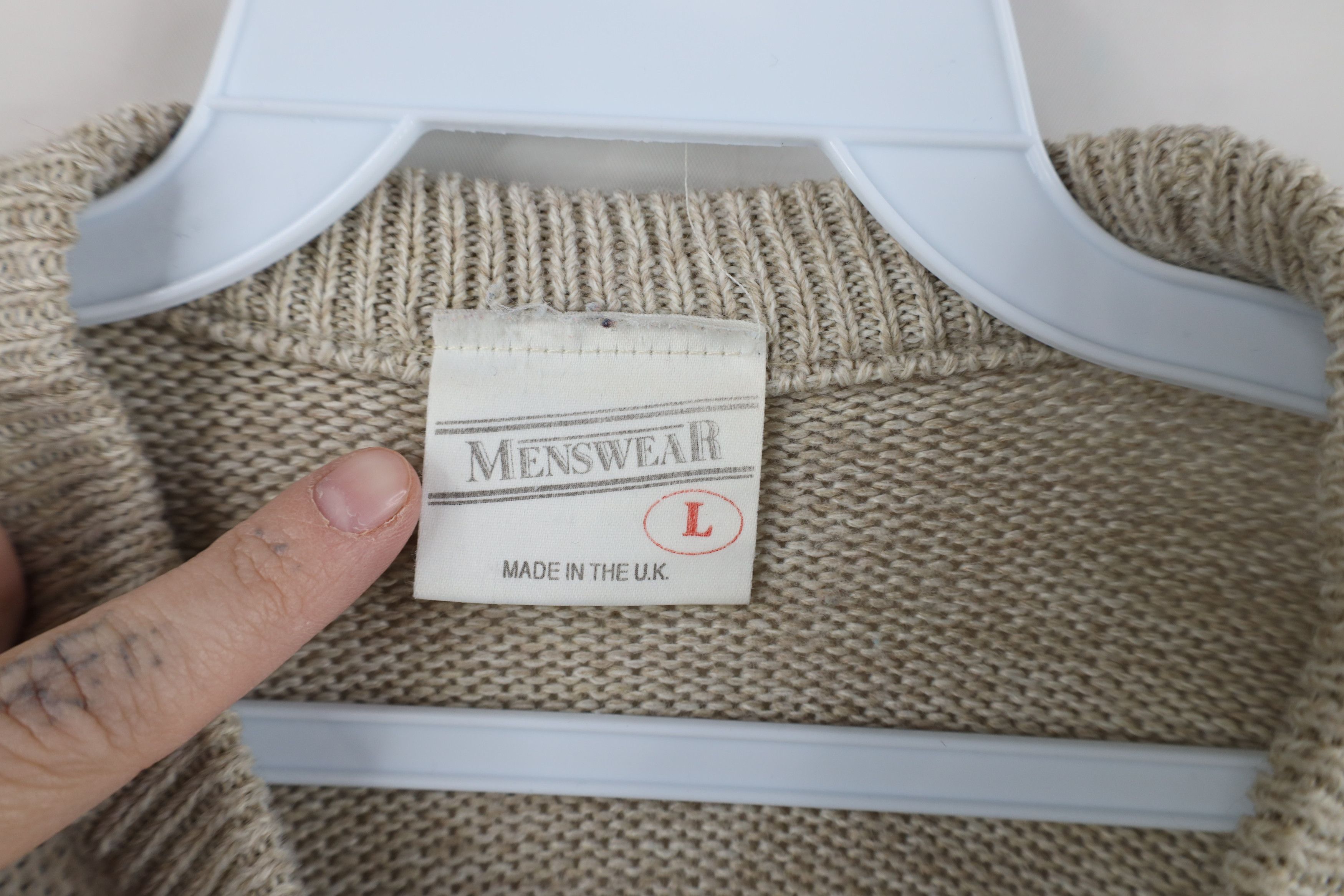 Vintage Vintage 90s Streetwear Geometric Cable Knit Sweater Beige Size US L / EU 52-54 / 3 - 10 Thumbnail