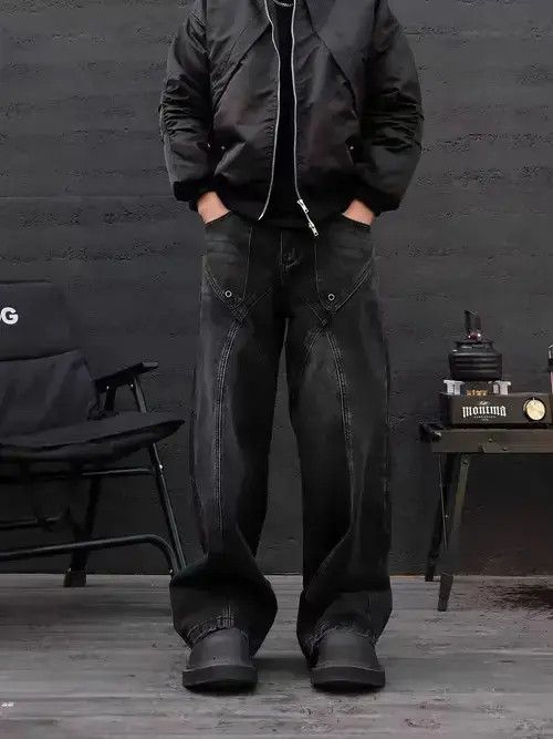 Japanese Brand Vintage black patchwork rivet wide leg jeans Size US 32 / EU 48 - 2 Thumbnail