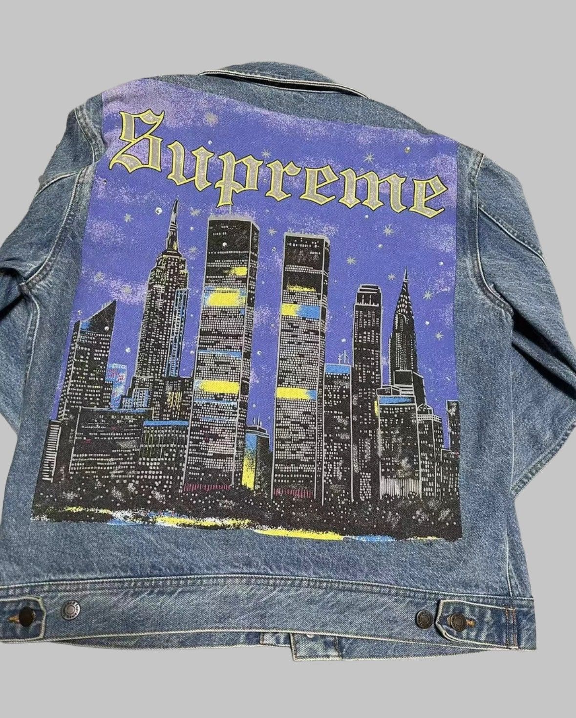 Supreme 9/11 Painted Twin Towers NY Denim Trucker Jacket | Grailed
