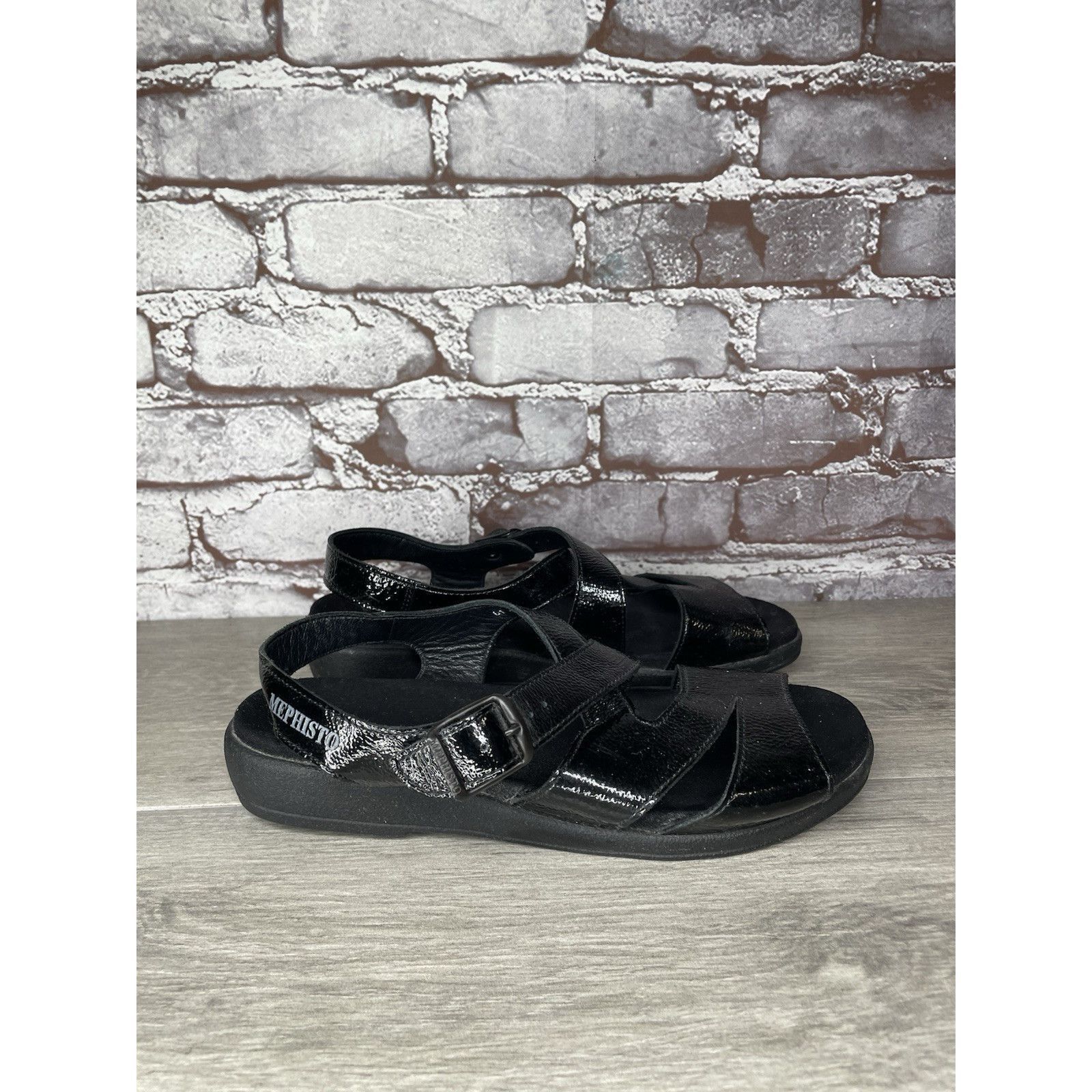 Mephisto Mephisto Black Patent Leather Strappy Low Wedge Sandals Wome Size US 10 / IT 40 - 3 Thumbnail