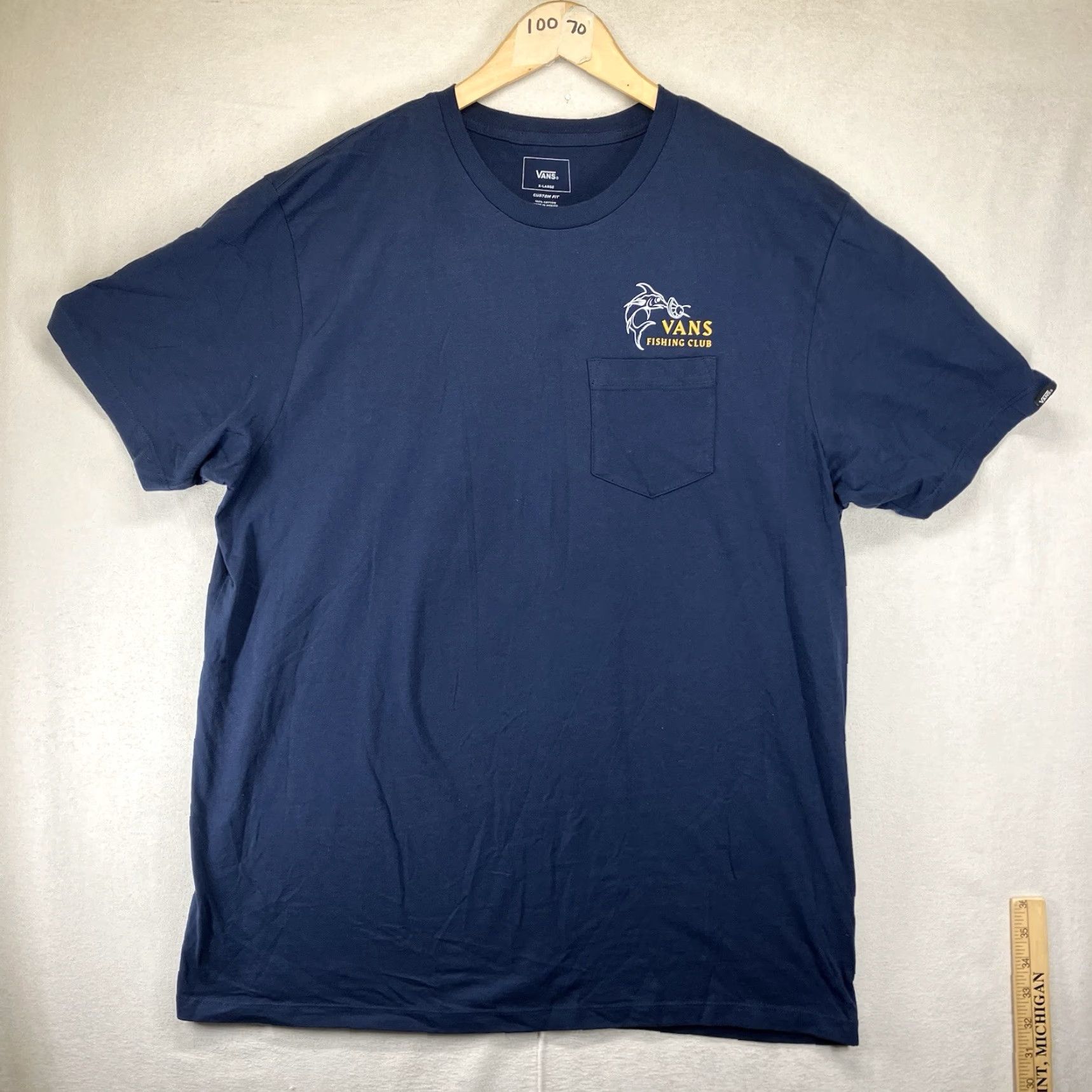 Vans VANS Sailfish Graphic T Shirt Mens XL Navy Blue Regular Fit Crew Neck Short Sleeve Logo All Seasons Sk8 Fishing Adventure Time 2020s Size US XL / EU 56 / 4 - 2 Thumbnail