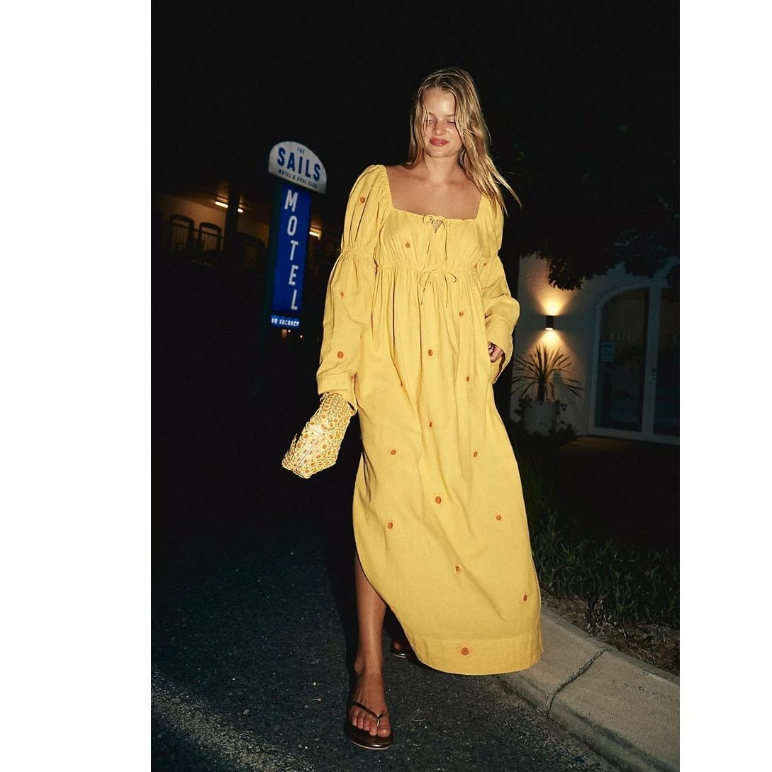 real love embroidered dress yellow Yellow Dress with a Sweetheart Neckline main image 1