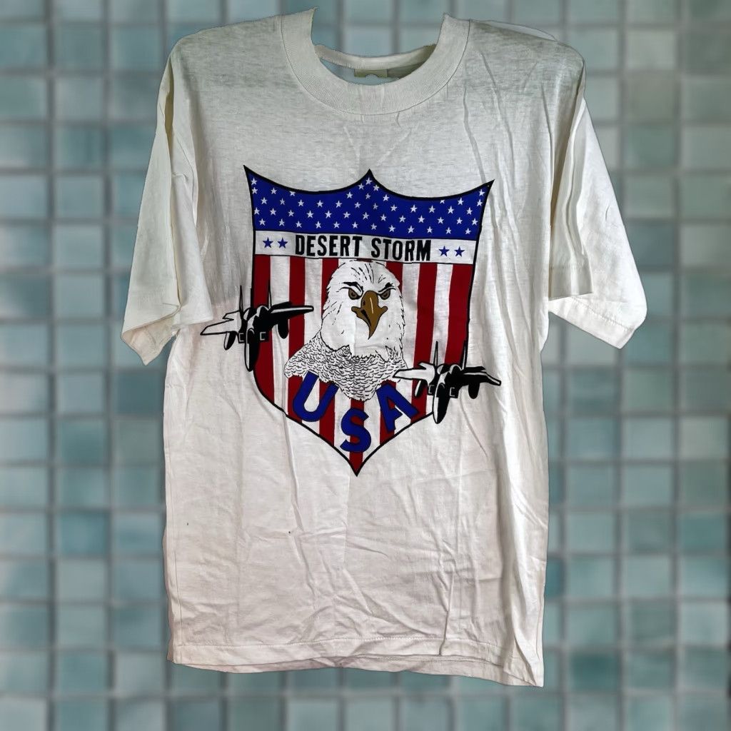 Vintage VINTAGE Military T-Shirt Mens SZ M White 90s Desert Storm Graphic Print Casual Casualwear Size US M / EU 48-50 / 2 - 1 Thumbnail