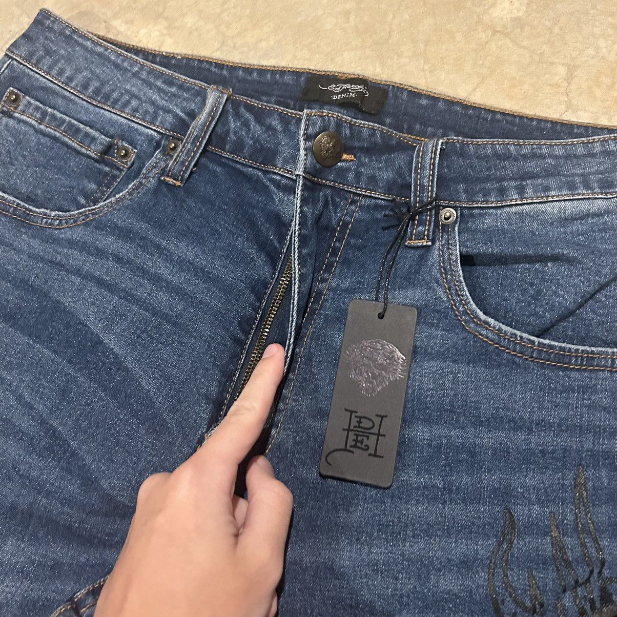 Ed Hardy × Vintage Crazy Vintage Y2K Ed Hardy Spellout Embroidered Jeans Skater Size US 36 / EU 52 - 7 Thumbnail