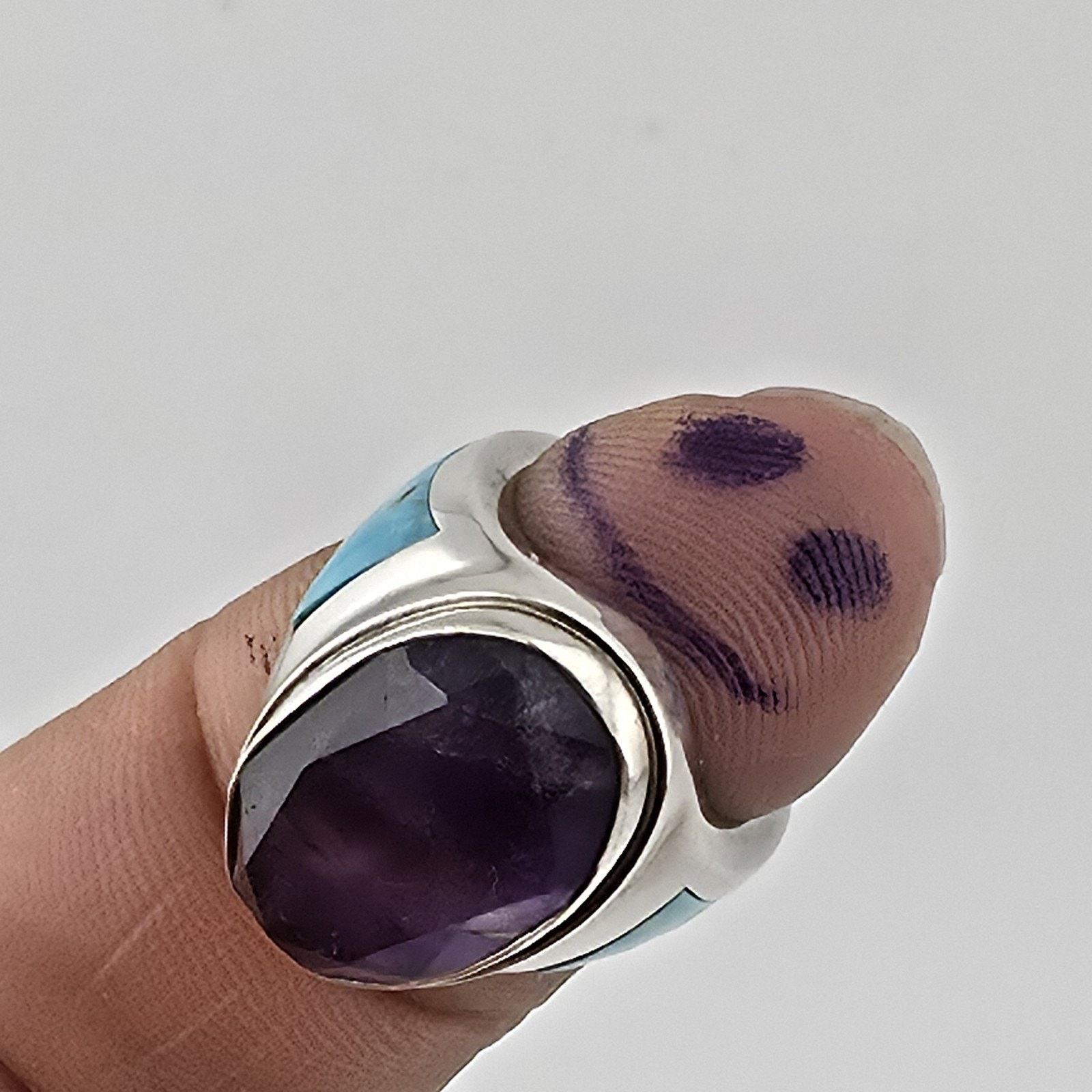 Other Sterling Silver Amethyst Turquoise Ring Size 4.5 Southwest Size ONE SIZE - 3 Thumbnail