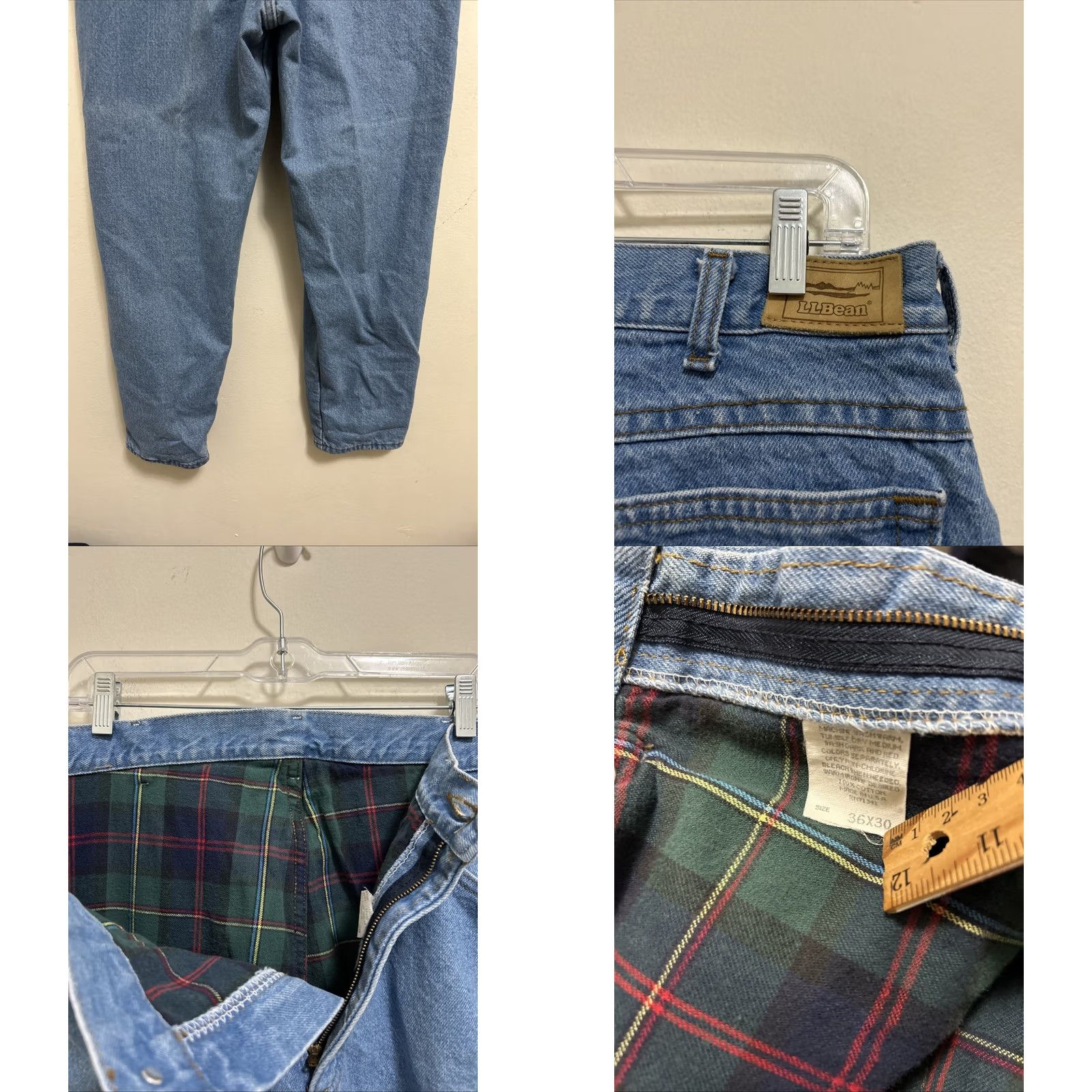 Vintage VINTAGE L.L. Bean Jeans Mens 36x30 Blue Plaid Denim 5-Pocket Relaxed Zip Made In USA M L Boy? Size US 36 / EU 52 - 8 Thumbnail
