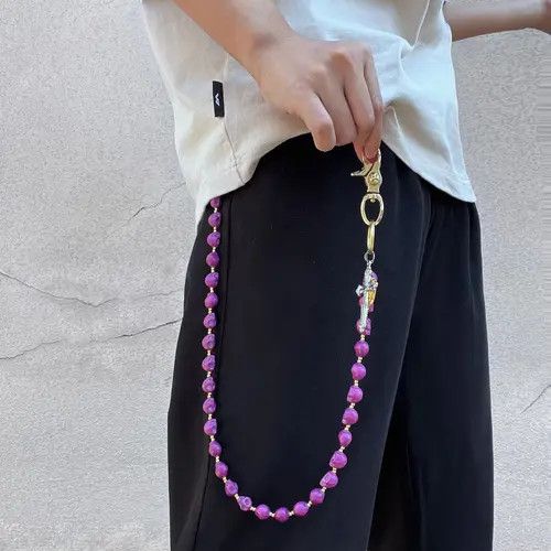 Other Skull Purple Beaded Cross Keychain, Belt Chain, Pants Chain Size ONE SIZE - 1 Thumbnail