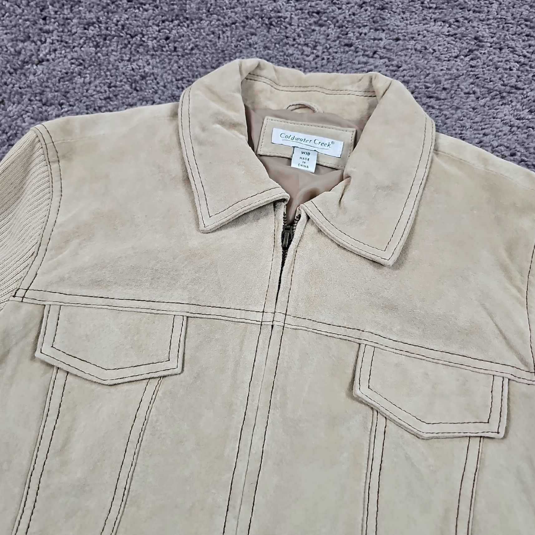 Coldwater Creek Coldwater Creek Jacket M Beige Leather Wool Knit Sleeve Full Zip Lined Womens Size M / US 6-8 / IT 42-44 - 2 Thumbnail