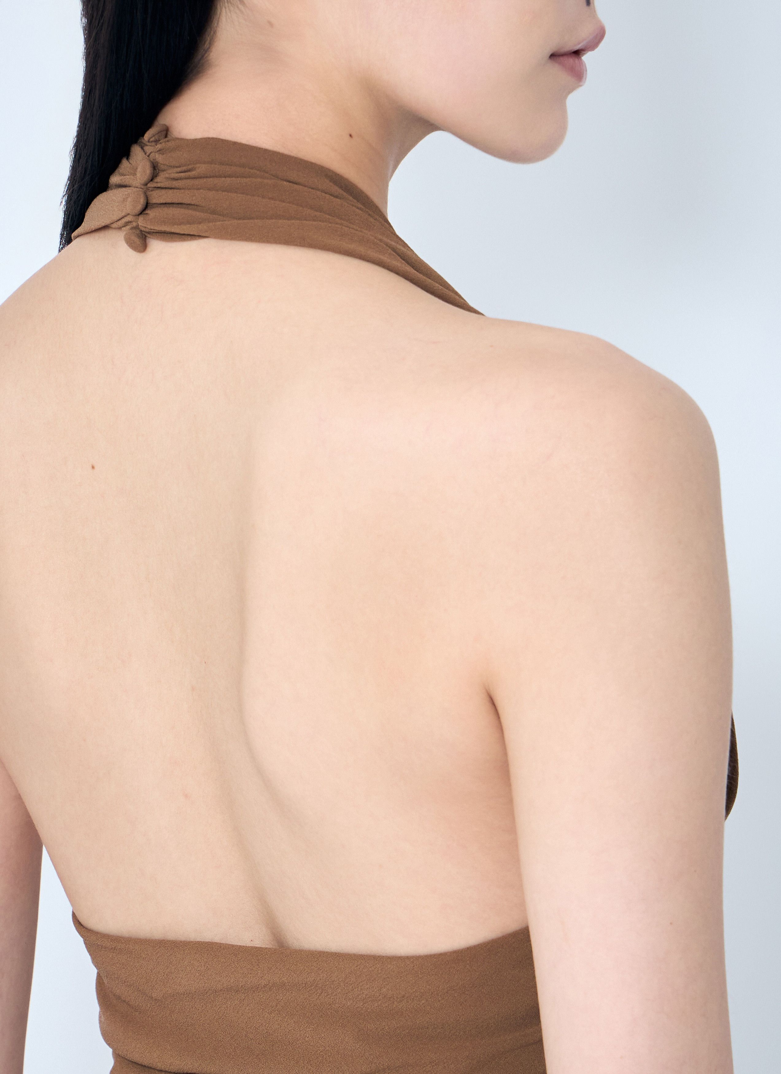 Saint Laurent Paris o1bcso1str1125 Halter Dress In Silk Crepe in Taupe/Brown Size S / US 4 / IT 40 - 5 Thumbnail