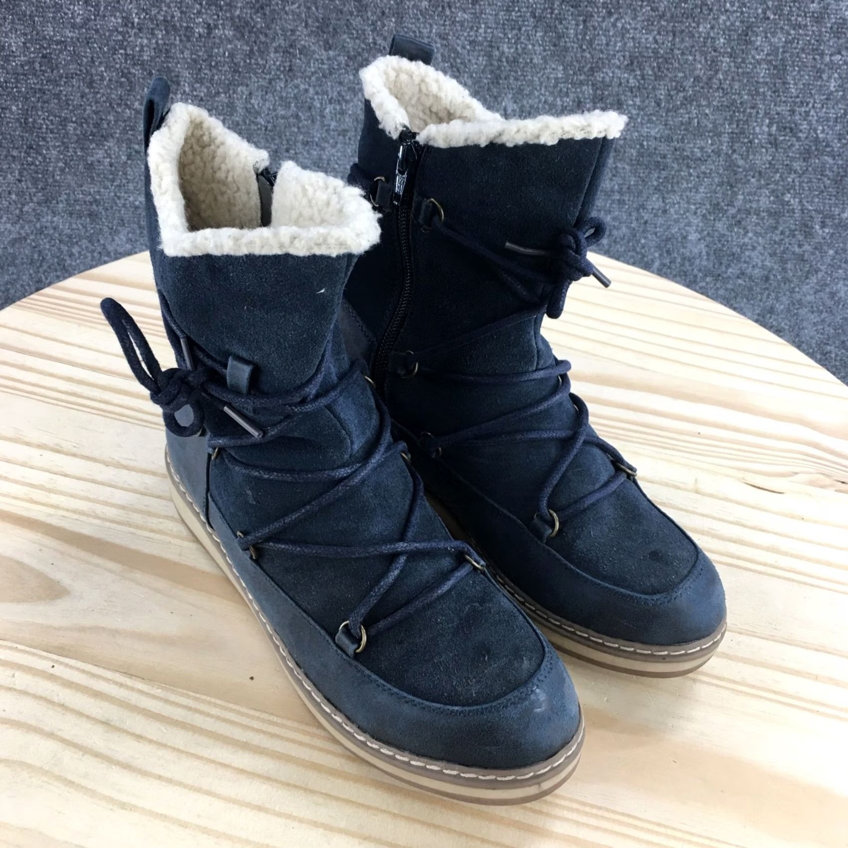 Vintage White Mountain Boots Womens 6.5 M Blue Topaz Leather Snow Boot Zip Fur Faux Leather Winter Snow Boot Women Size US 7 / IT 37 - 3 Thumbnail