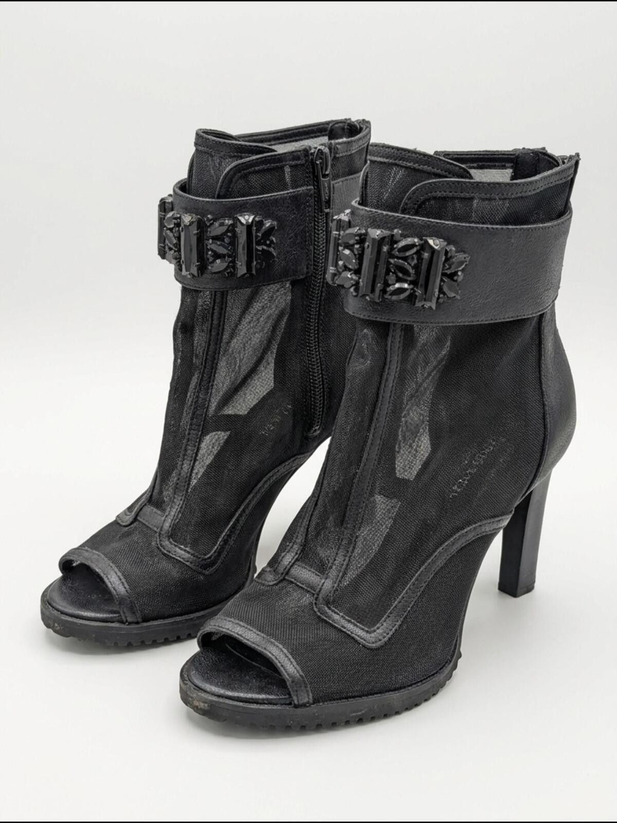Karl Lagerfeld Karl Lagerfeld Black Mesh Peep-Toe Ankle Boots Size US 7 / IT 37 - 1 Thumbnail