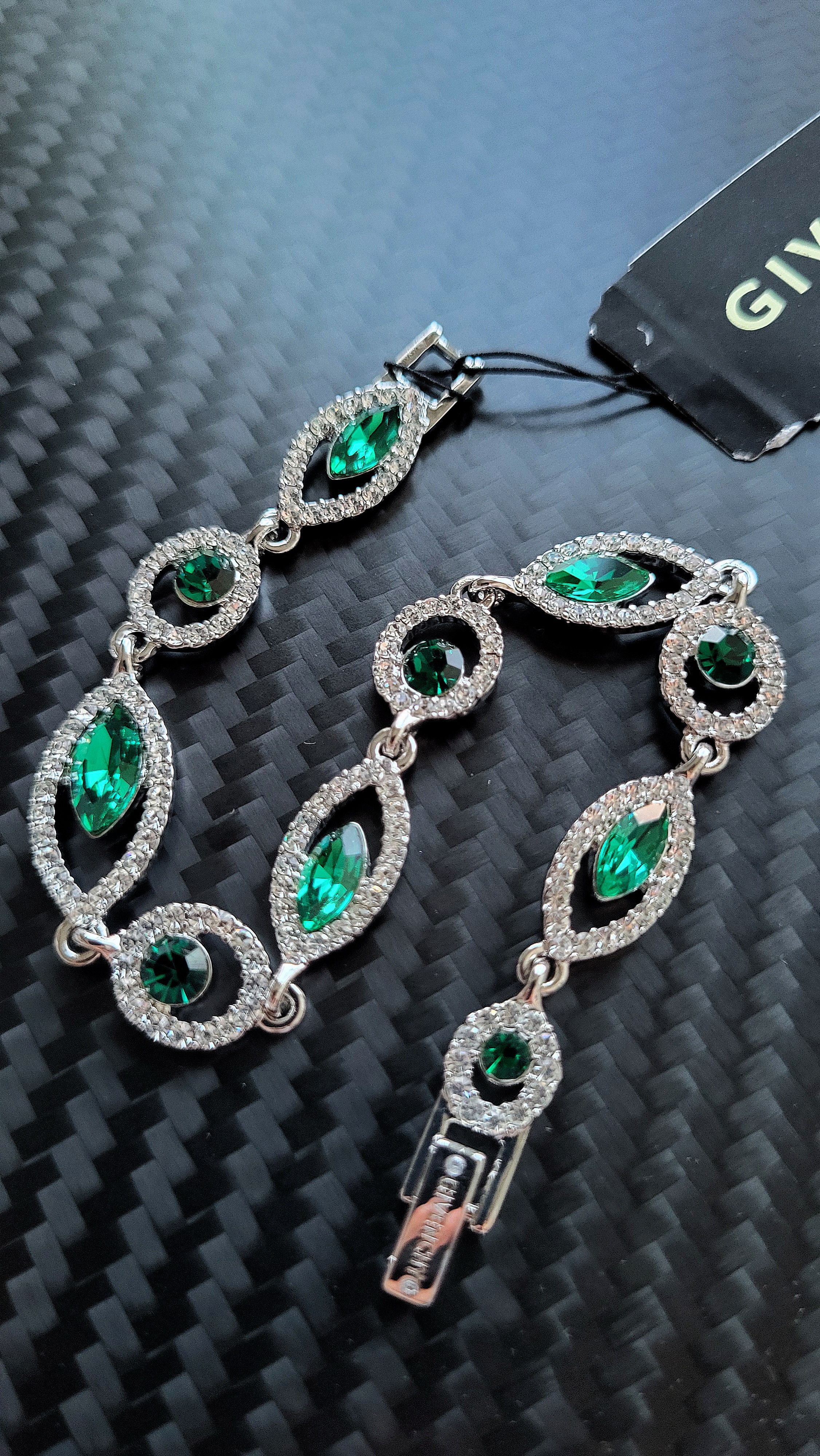 image of Givenchy Emerald Marquise Crystal Bracelet in Silver, Men's