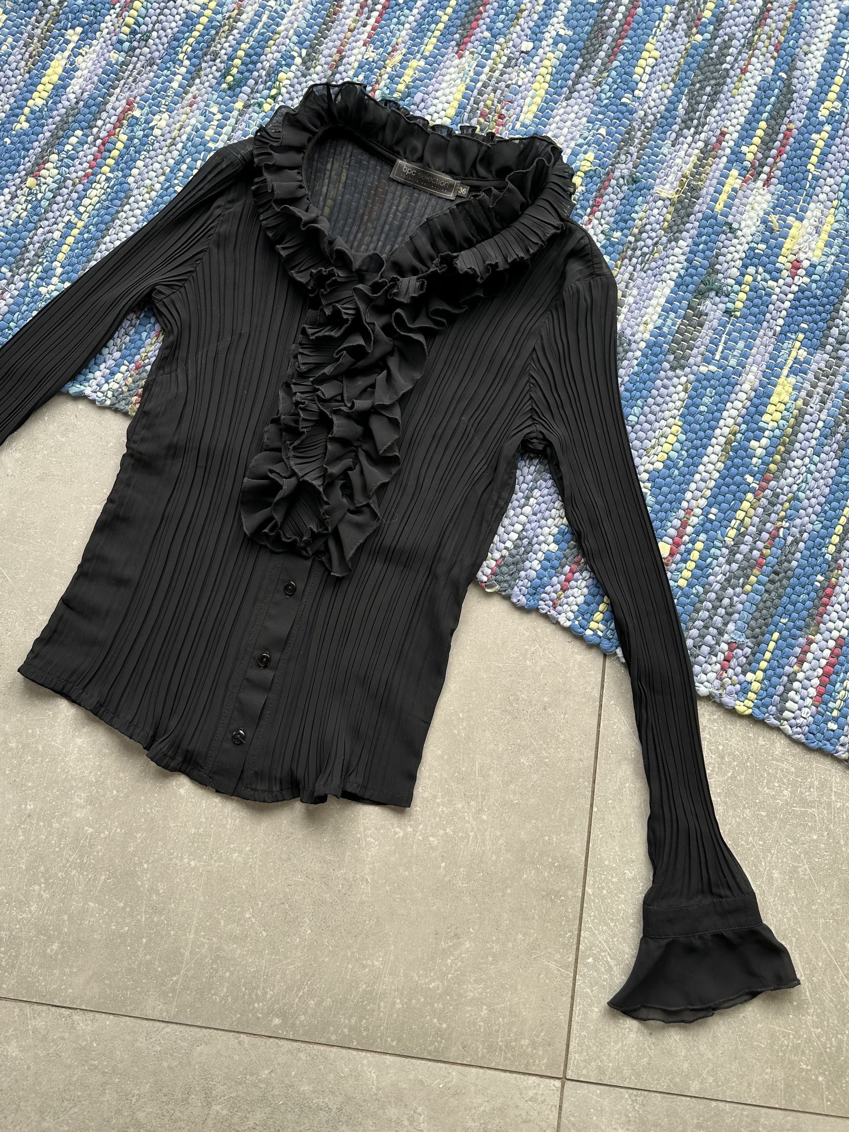 image of Vintage Mesh Plisse Blouse in Black, Women's (Size XS)