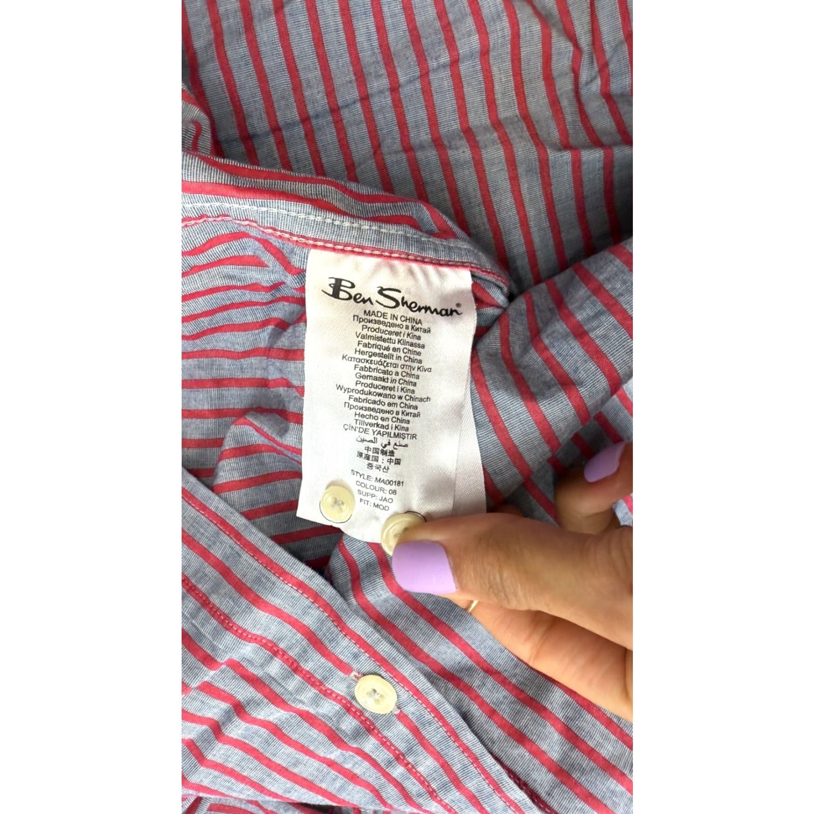Ben Sherman Ben Sherman Shirt Mens 2XL Gray Red Striped Long Sleeve Button-Down Collared Shirt Casual Outdoor Pocketed Mens 2XL Size US XXL / EU 58 / 5 - 4 Thumbnail