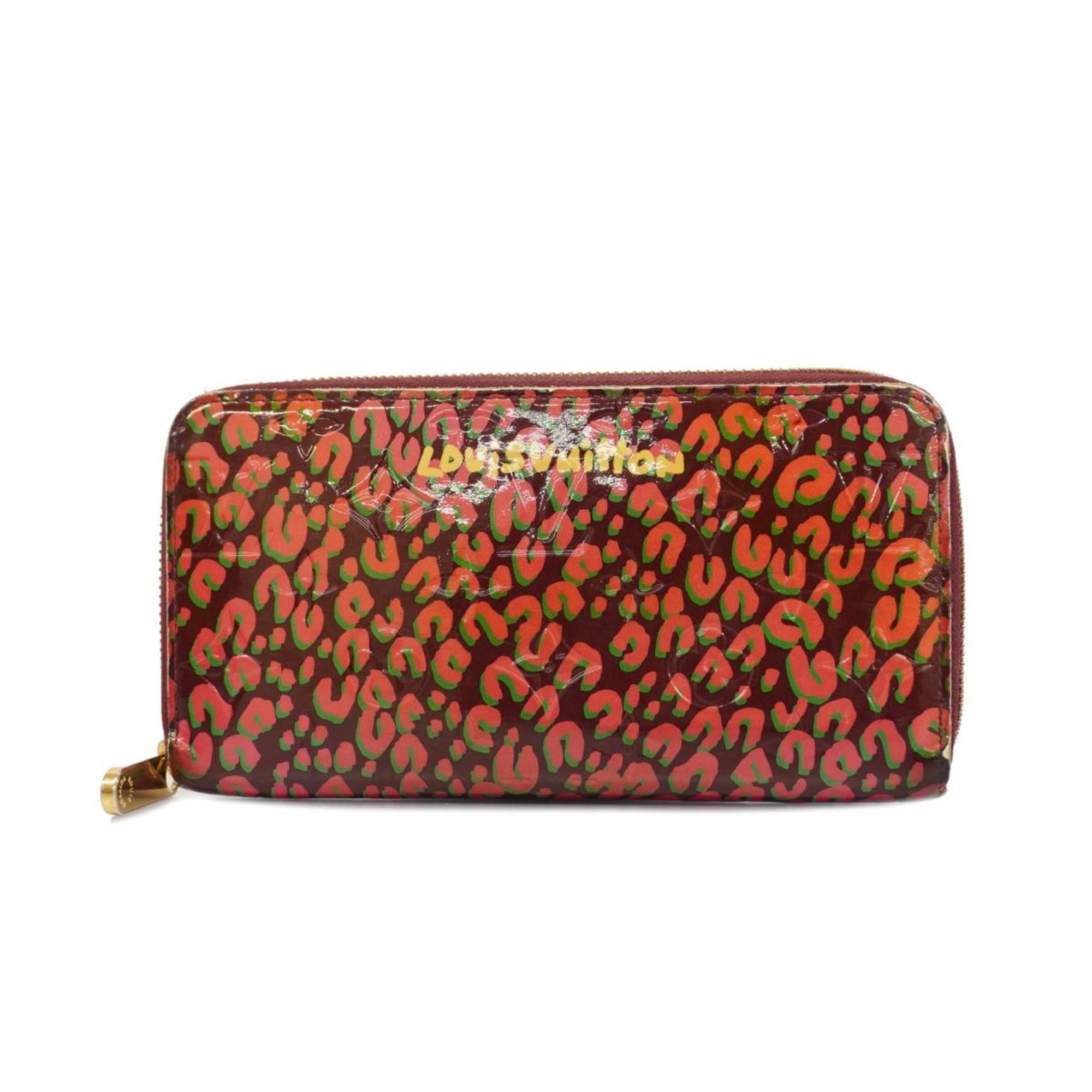 image of Louis Vuitton Long Wallet Vernis Leopard Zipper M91477 Rouge Fauvist Men's Women's in Rouge Fauvist