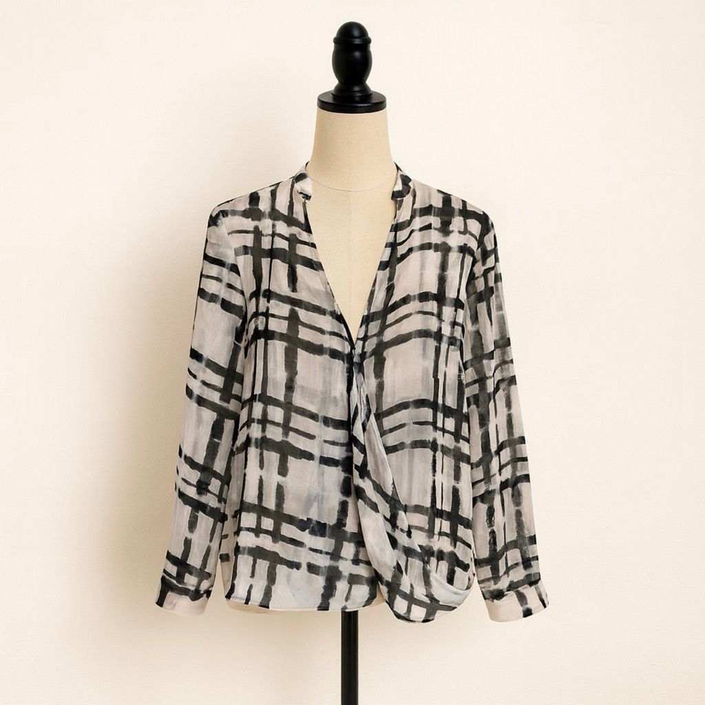 Banana Republic Banana Republic Semi-Sheer Plaid Check Draped Front Blouse | Size M / US 6-8 / IT 42-44 - 1 Thumbnail