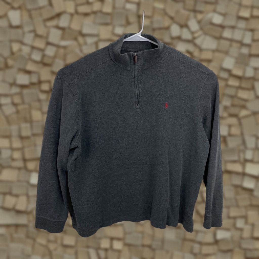 Polo Ralph Lauren VINTAGE Polo Ralph Lauren Sweater Mens 2XL Grey Cotton 1/4 Zip Mock Neck Pullover Casual Knit Pony Logo Classic Size US XXL / EU 58 / 5 - 1 Thumbnail