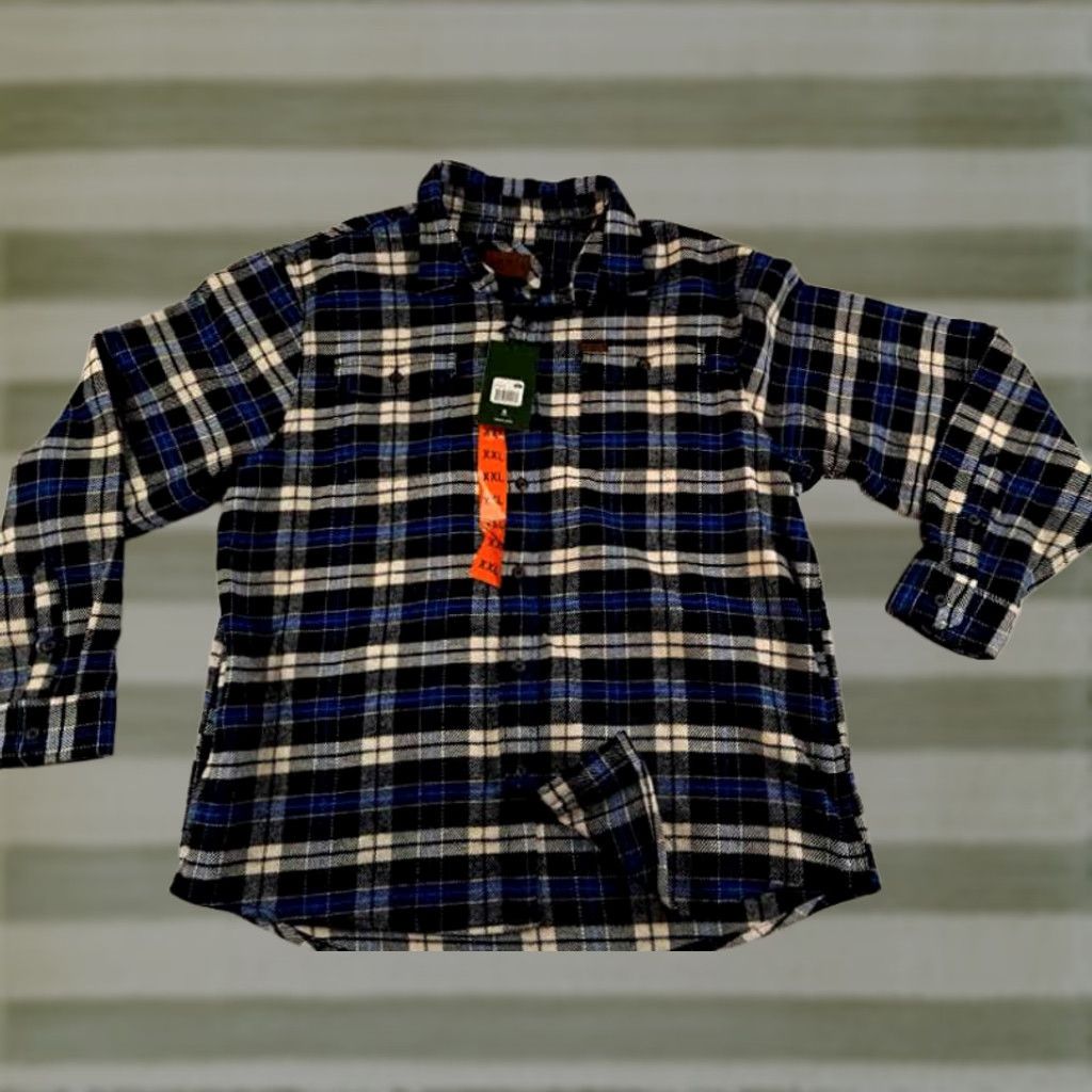 Orvis VINTAGE Orvis Shirt Plaid Flannel Cotton Blue 2XL Button-Up Long Sleeve NWT Mens Outdoor Pockets 31in long 27in chest Size US XXL / EU 58 / 5 - 1 Thumbnail