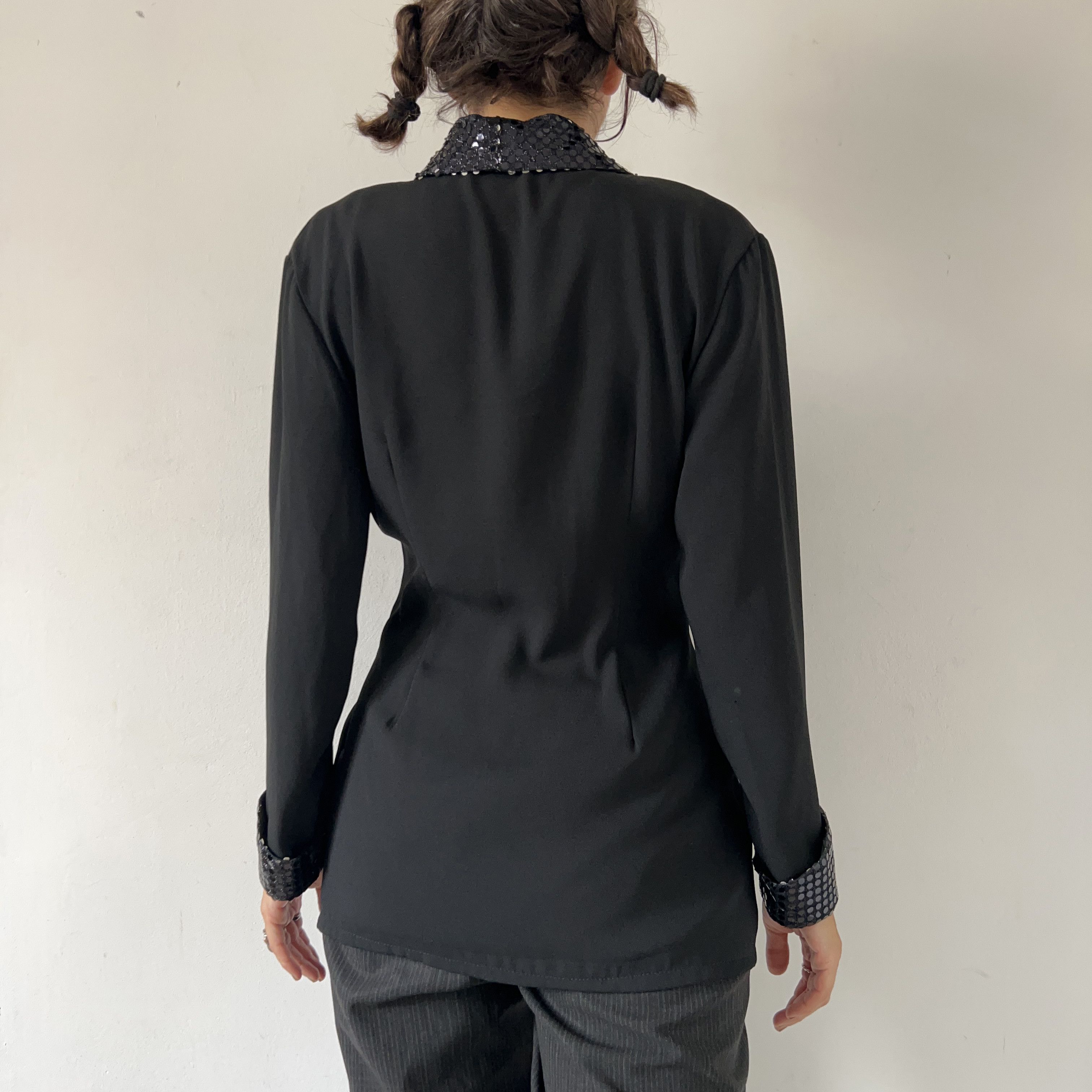 Vintage Vintage 80s Black Sequin Blazer Size XL / US 12-14 / IT 48-50 - 2 Thumbnail