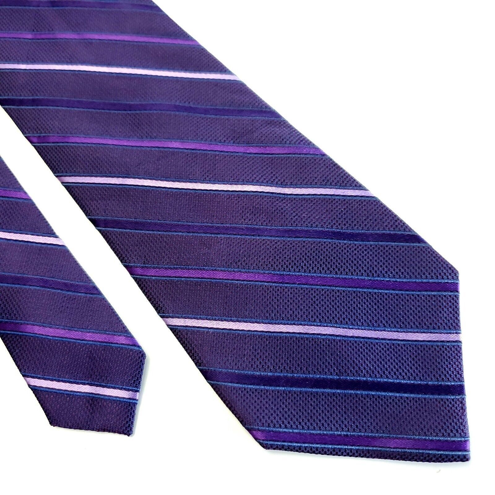 Calvin Klein Calvin Klein Woven Purple Striped Silk Tie Size ONE SIZE - 1 Thumbnail