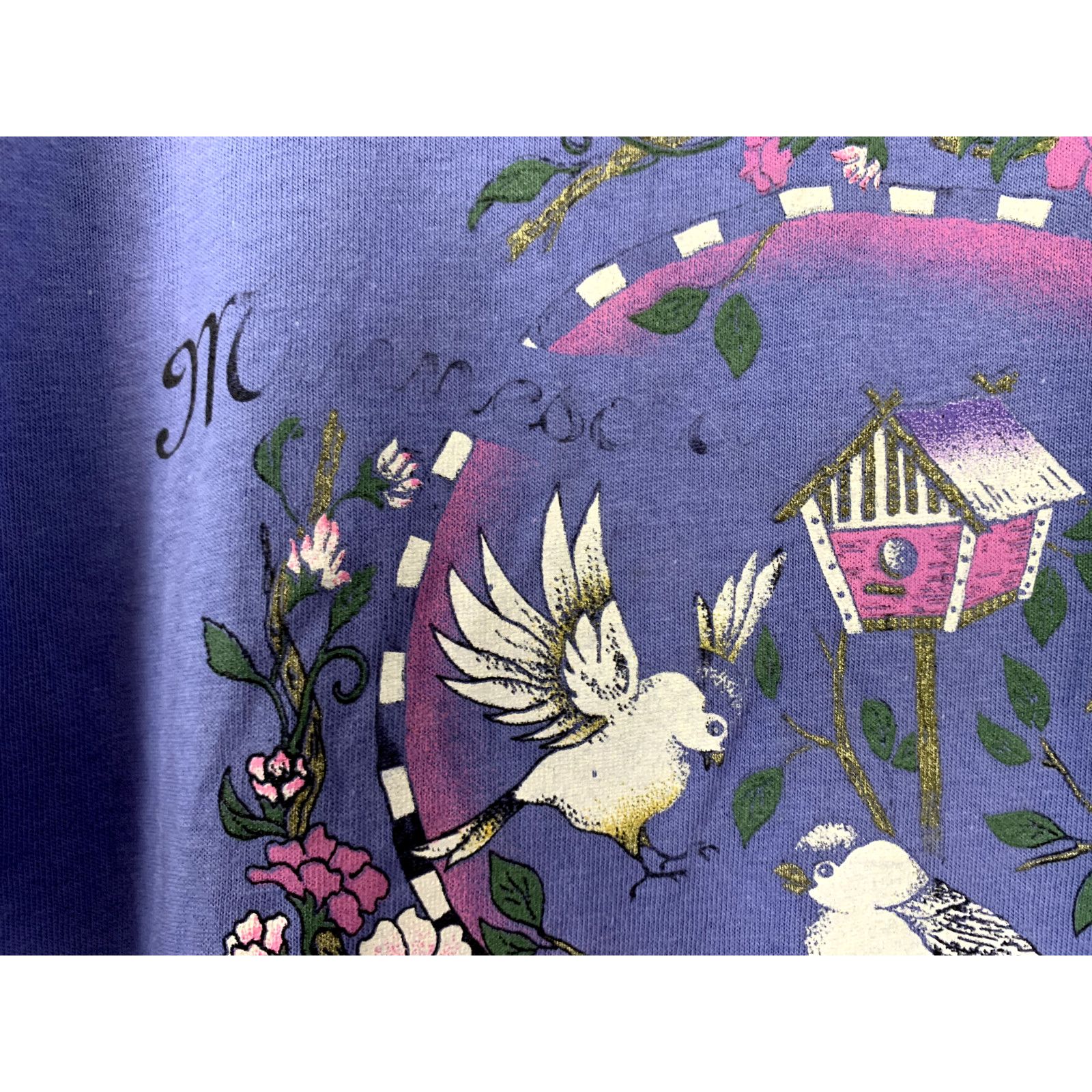 Jerzees Vintage Bird Shirt Jerzees Blue Birds Flower Tee 1990s VTG M Size US M / EU 48-50 / 2 - 4 Thumbnail