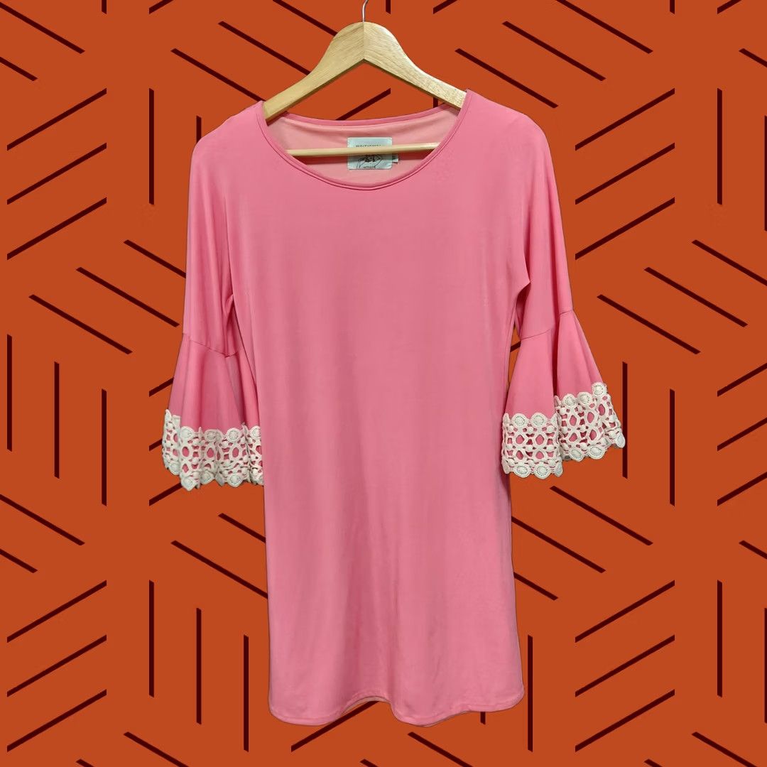 Vintage Judith March Pink Bell Sleeve Dress Solid 3/4 Sleeve Knee Length Women Size S Size S / US 4 / IT 40 - 1 Thumbnail