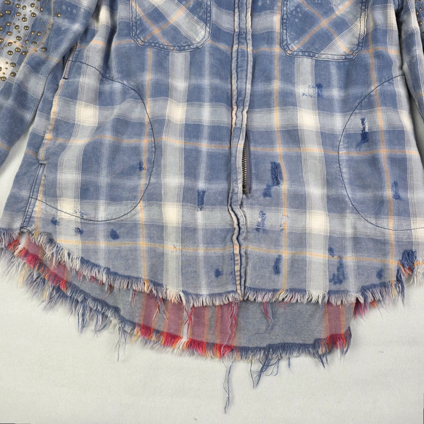 Free People Free People Destructed Jacket Womens XS Plaid Oversized Zip Shacket Distressed Blue Multicolor Size XS / US 0-2 / IT 36-38 - 3 Thumbnail
