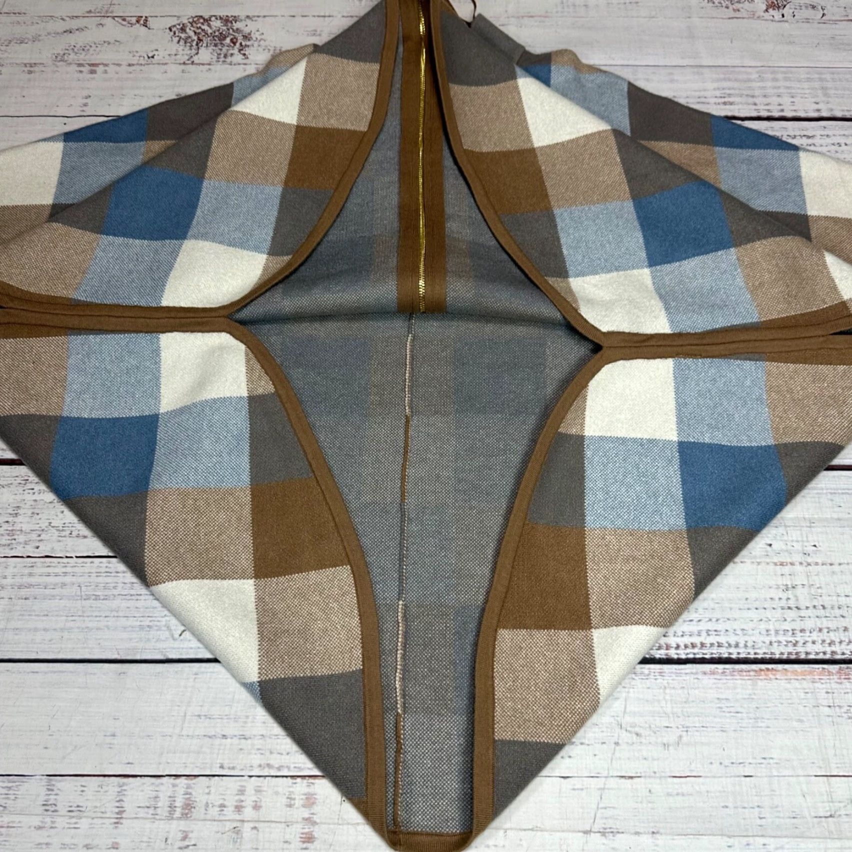 Vintage Tahari Plaid Poncho Jacket Sz S/M Light Blue Brown Zip Front Knit Women USSize S/M Size S / US 4 / IT 40 - 5 Thumbnail