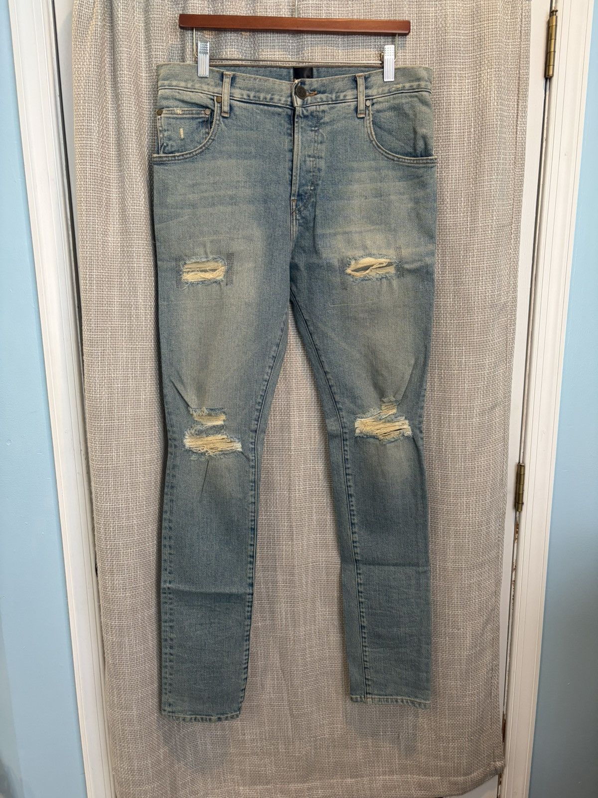 En Noir En Noir Distressed Crash Patchwork Stonewashed Blue Denim Size US 32 / EU 48 - 1 Thumbnail