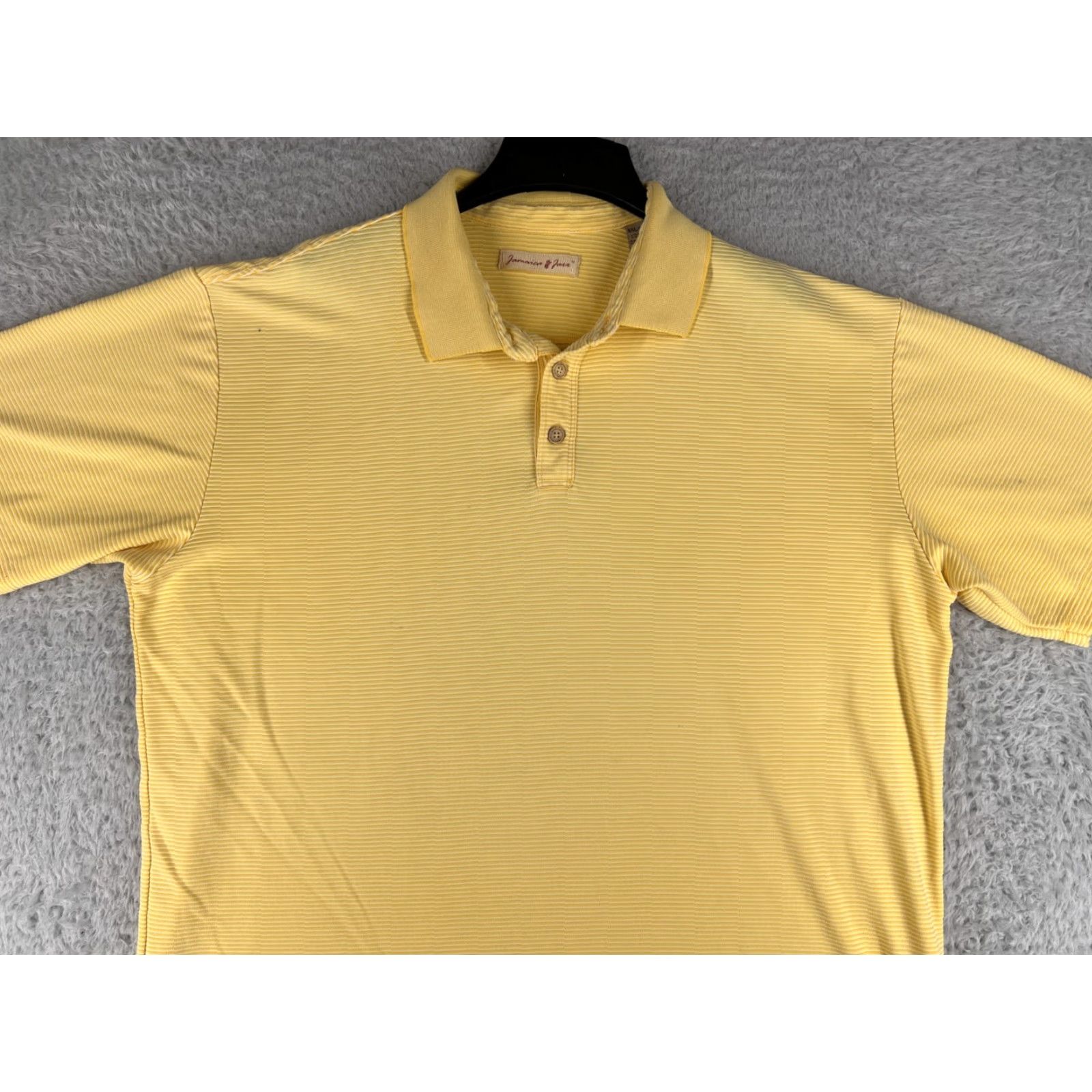 Vintage Jamaica Jaxx Polo Shirt Mens 2XL Yellow Stripe Knit Modal Beach Aloha Shirt Short Sleeve Collared Button 31in Adult Mens Size US XXL / EU 58 / 5 - 4 Thumbnail