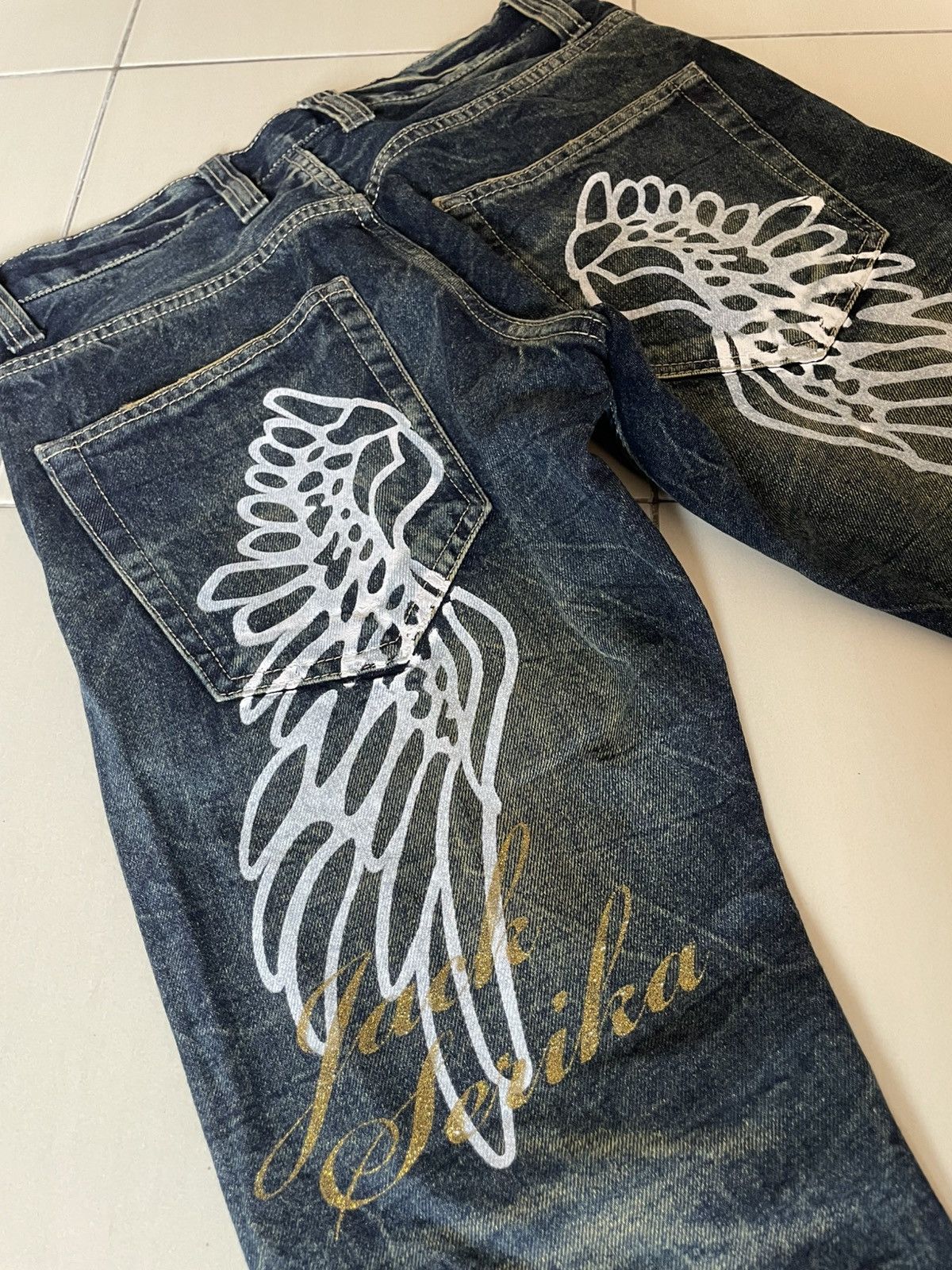 Japanese Brand Jack Serika Angel Wings Flare Jeans Size US 30 / EU 46 - 7 Thumbnail