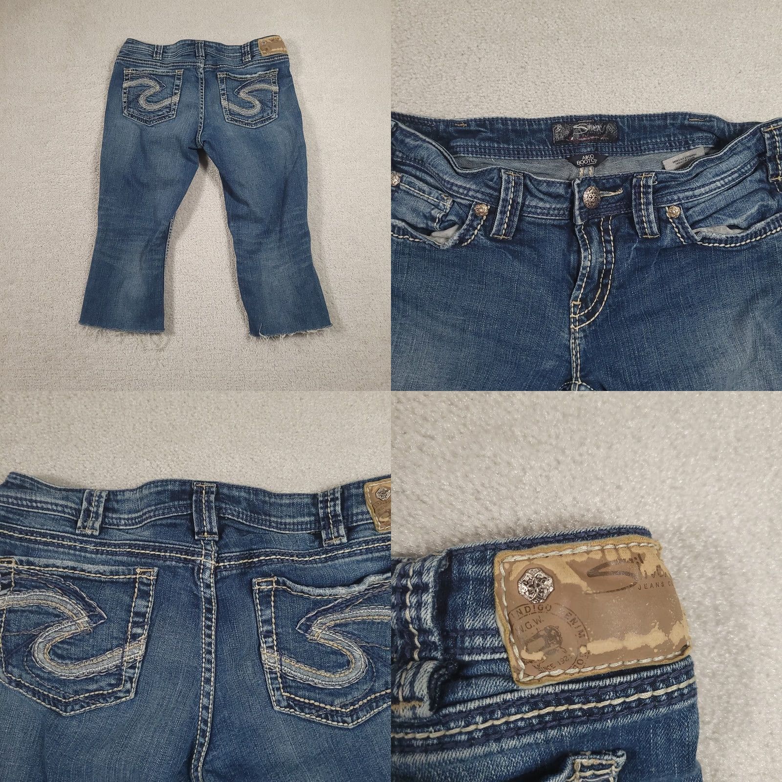 Silver Jeans Co. VINTAGE Silver Capri Womens 32 Blue Aiko Cut Off Jean Denim Distressed 18" Inseam Size 24" / US 00 / IT 34 - 8 Thumbnail