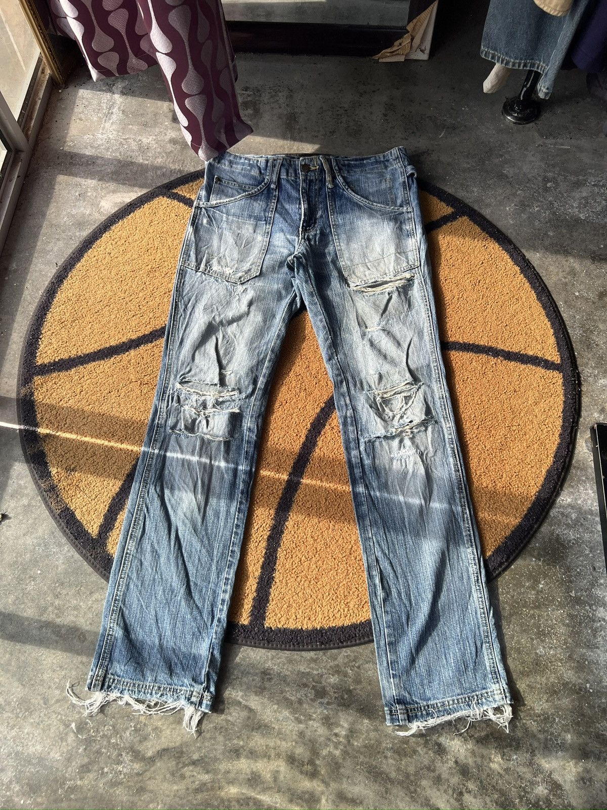 Michel Klein 🔥Klein Plus Homme Distressed Denim With Buckle Back Size US 33 - 1 Thumbnail