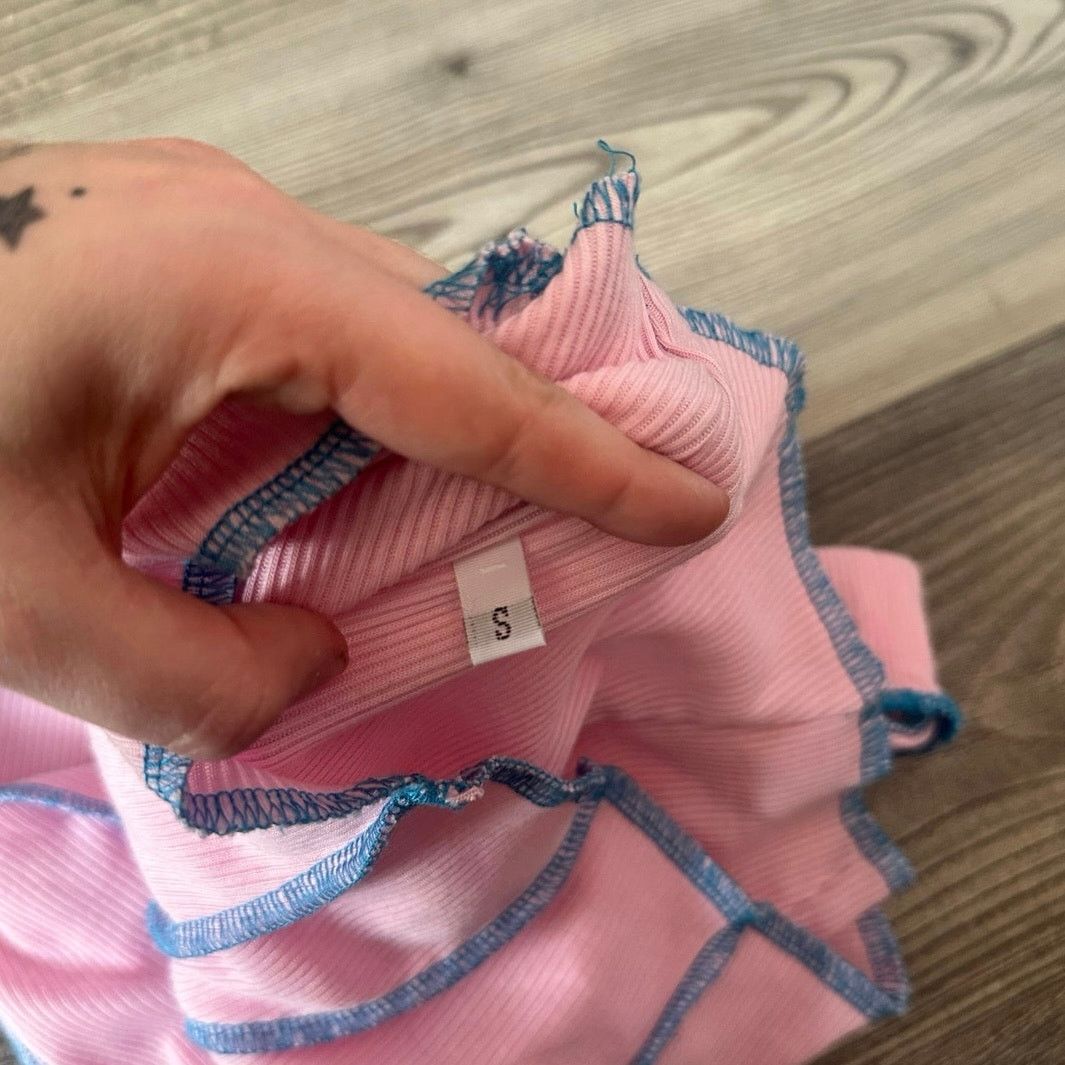Shein shein pink and blue contrast stitch high waisted skirt Size 26" / US 2 / IT 38 - 3 Thumbnail