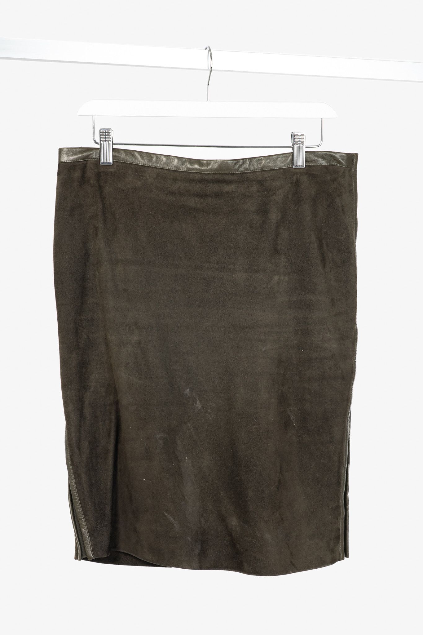 Tom Ford Tom Ford Green Suede Leather-Trim Pencil Skirt Size 28" / US 6 / IT 42 - 1 Thumbnail