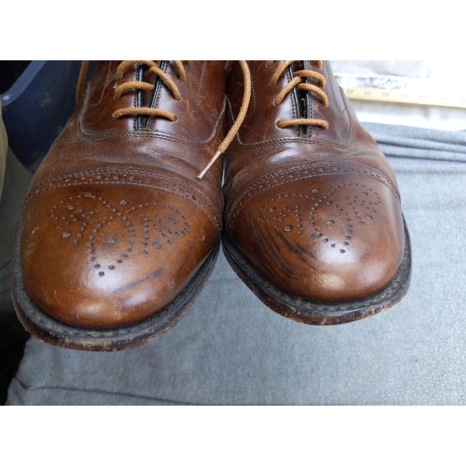 Vintage J&M 1850 Mens Leather Cap Toe Oxford Dress Shoes Trampoline Comfort Brown Size 10 D발 Size ONE SIZE - 3 Thumbnail